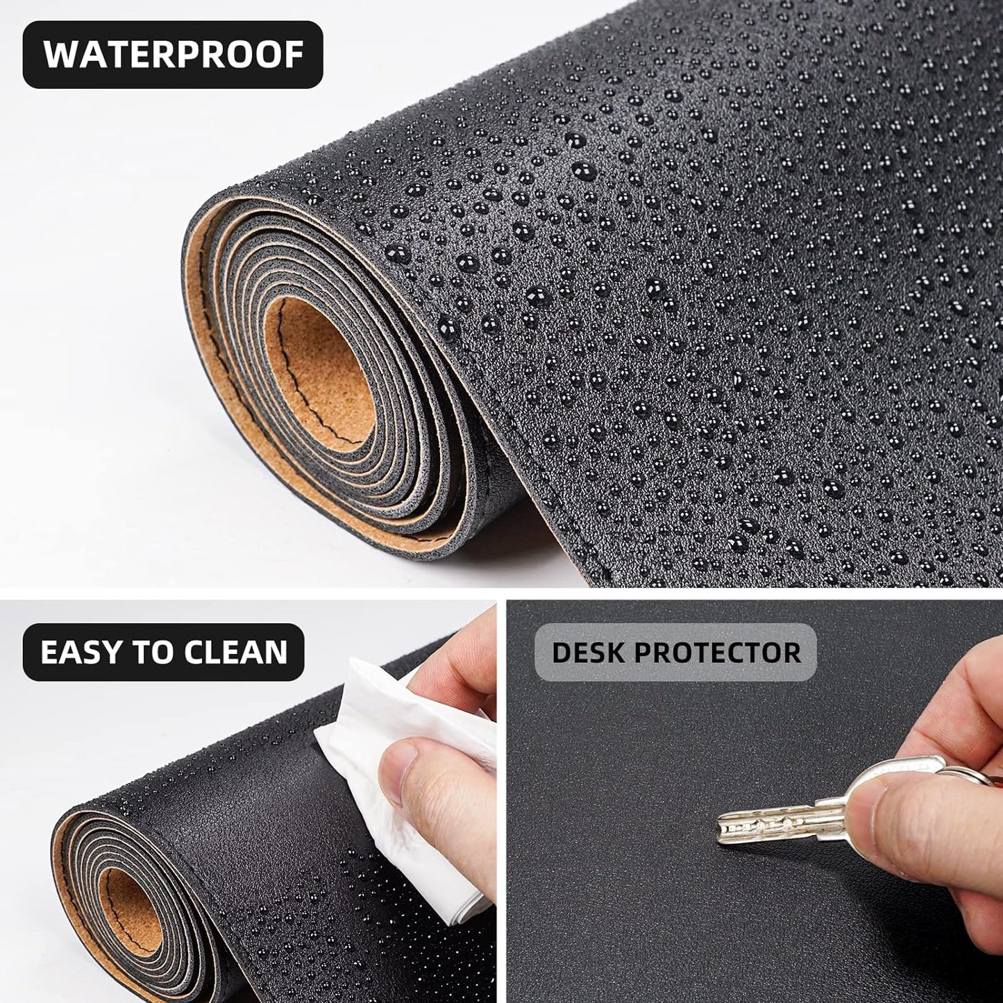 AFIING Dual-Sided Desk Pad, Natural Cork & PU Leather, Desk Mat Protector Non-Slip, Waterproof, Easy Clean,Large Mouse mats for Office and Home Work(Black, 31.5"x17")