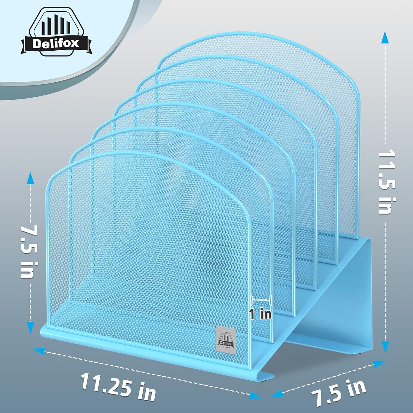 2Pack Inclined Desk File Organizer, 5-Section Vertical File Folder Holder Stand Metal Rack File Sorter for Office Classroom Desktop Organization,Blue