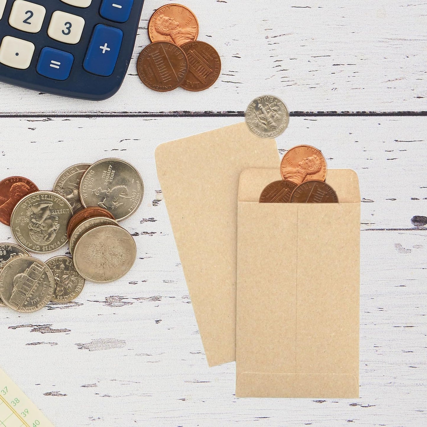 Budgenix #1 1000 Pcs Small Coin Envelopes 2.25" x 3.5" with Gummed Flap, Brown Kraft Mini Envelopes for Storing Seeds, Keys, Stamps, Tips and Small Items