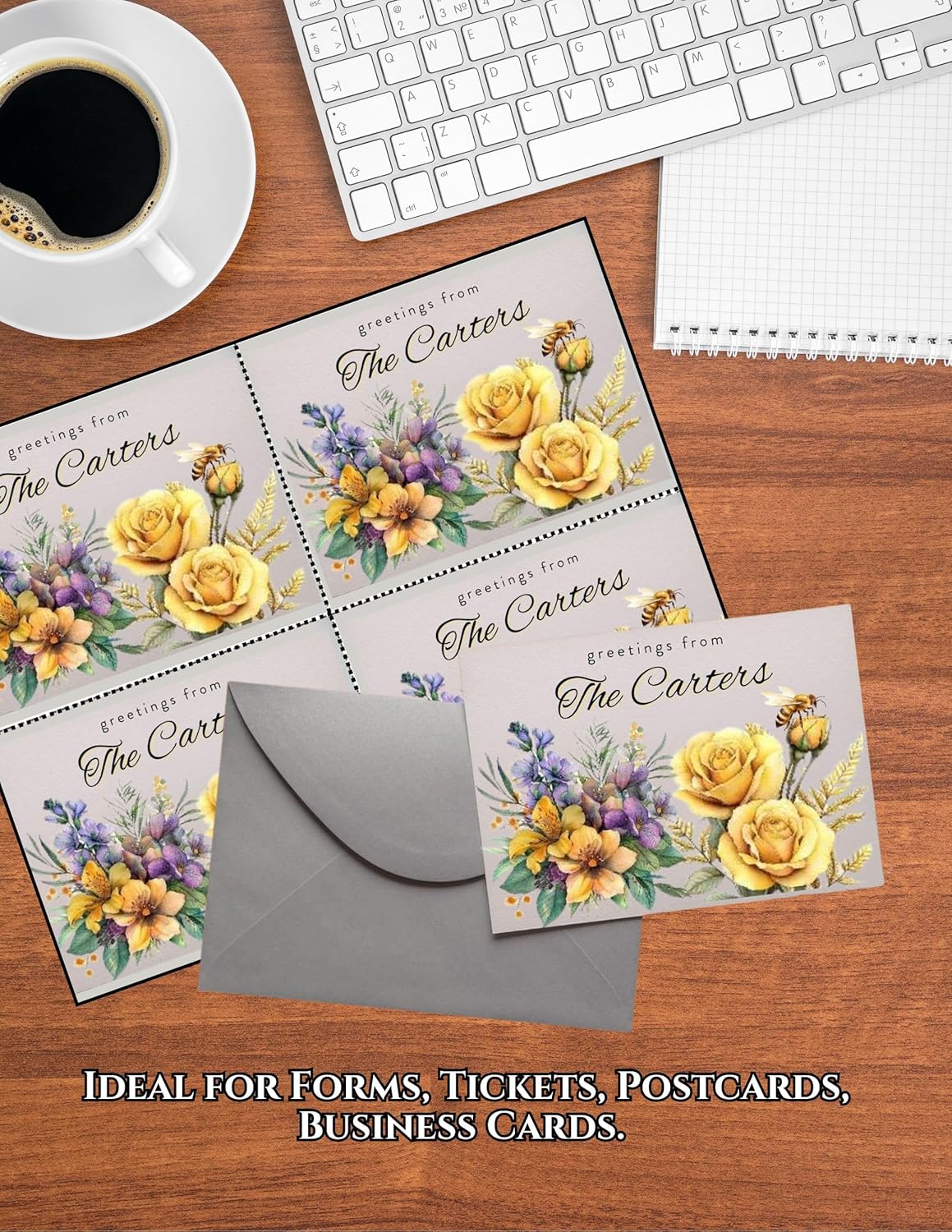 Limited Papers (TM) 8.5x11 Perforated Paper, 20/50 Pound, 75 GSM, Variety of Perforation Sizes and Colors, for Forms, Tickets, Postcards, Business Cards. (Peach, 4 up – 1 Hor. & 1 Ver.)