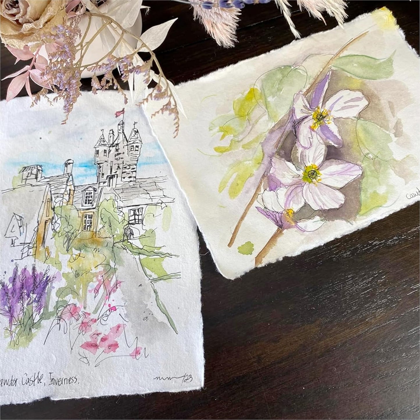 Wanderings Handmade A4 Cream Mixed Media Paper with Deckle Edge - 8.25x11.7-150 GSM - 50 Sheets Colored Cold Press Textured Paper Made with Recycled Cotton for Invitations Crafts Writers Watercolor