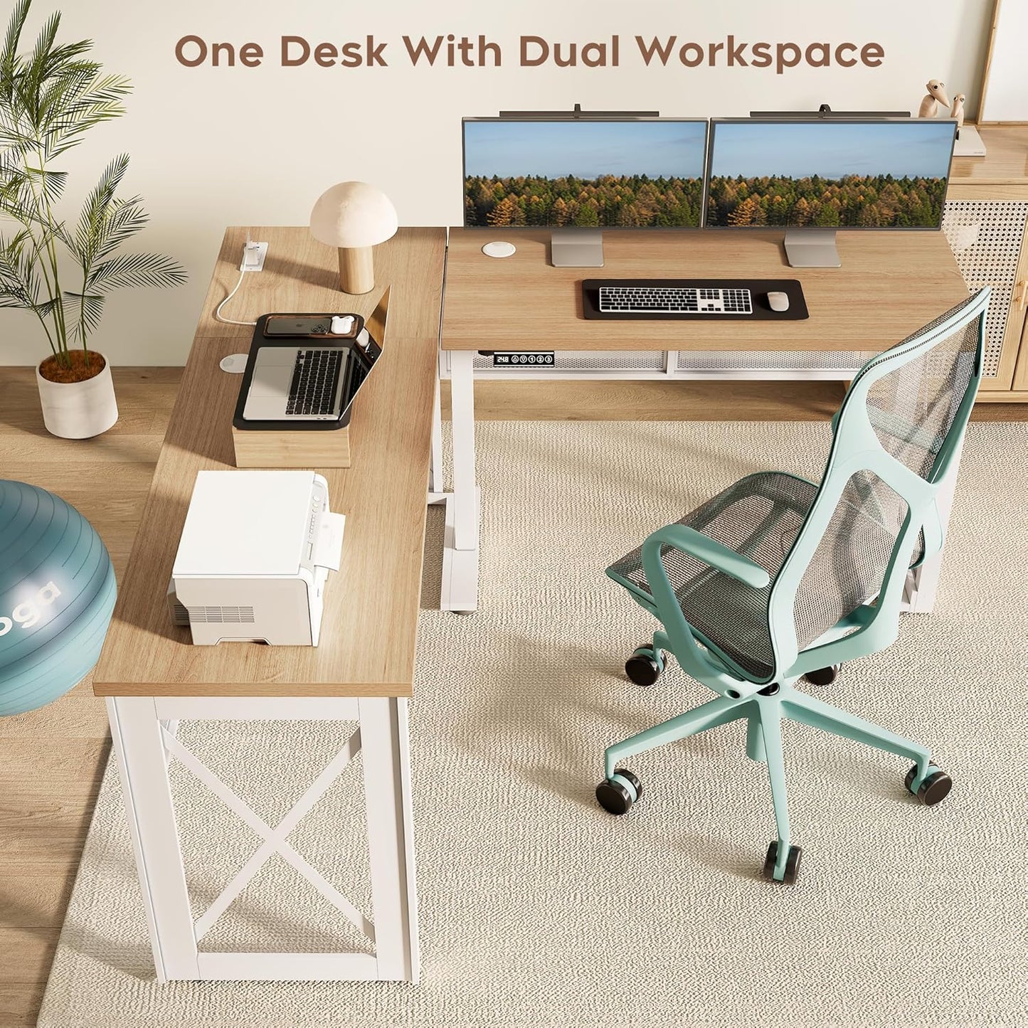 Yechen L Shape Standing Desk, Electric Corner Desk Height Adjustable, 61x60 Computer Desk with 4-in-1 Outlet, for Work Home Office, Livestreaming, Gaming, Natural Oak