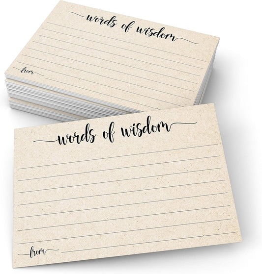 321Done Words of Wisdom Card (50 Cards) 4" x 6" - Blank Advice Cards for Wedding Bridal Shower Baby Shower Mr and Mrs Bride and Groom Graduation - Made in USA - Kraft Tan