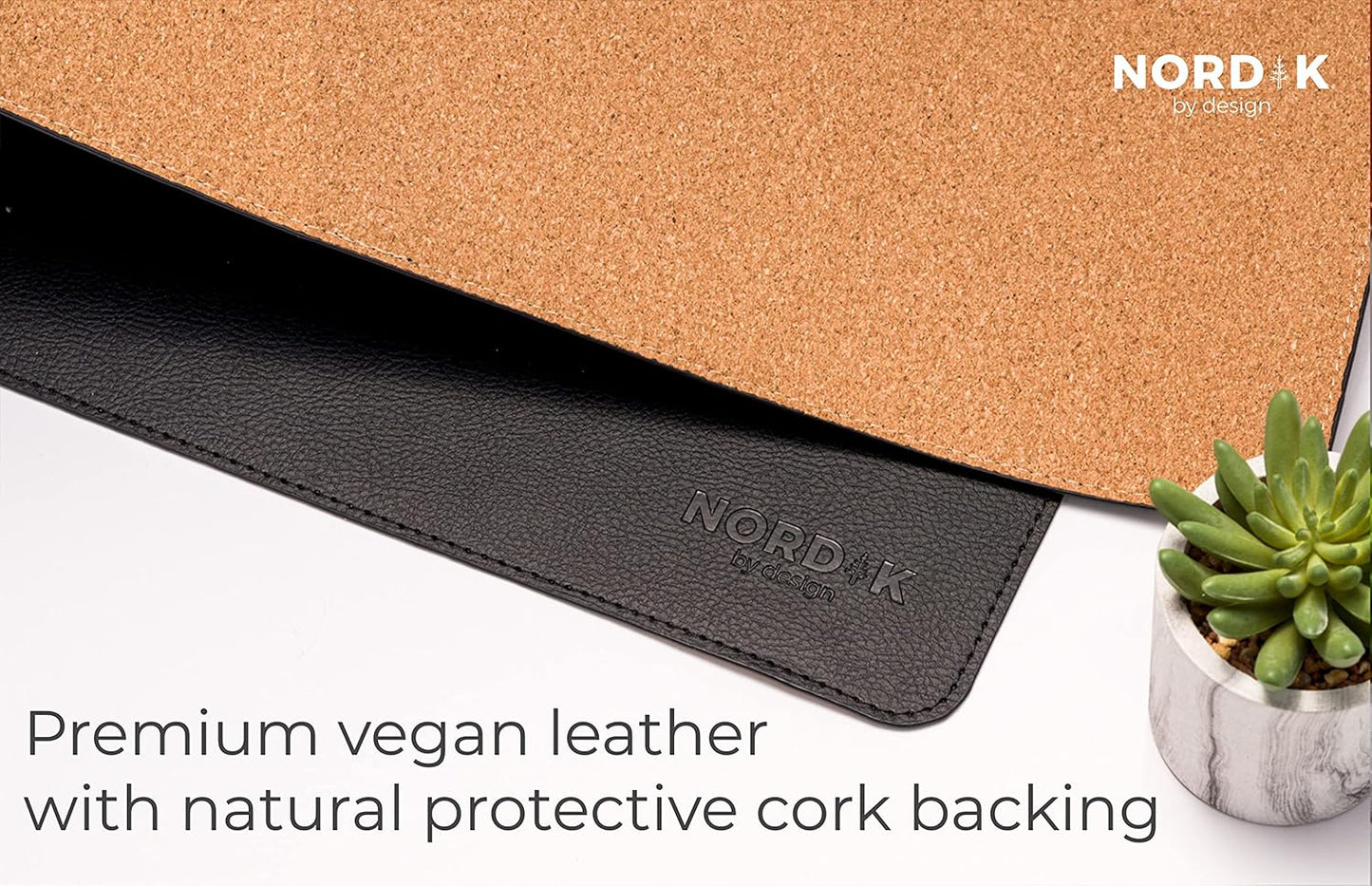 Nordik Cork Leather Desk Mat Cable Organizer (Pebble Black 35 X 17 inch) Premium Extended Mouse Mat for Home Office Accessories - Non-Slip Vegan Leather Desk Pad Protector & Desk Blotter Pad