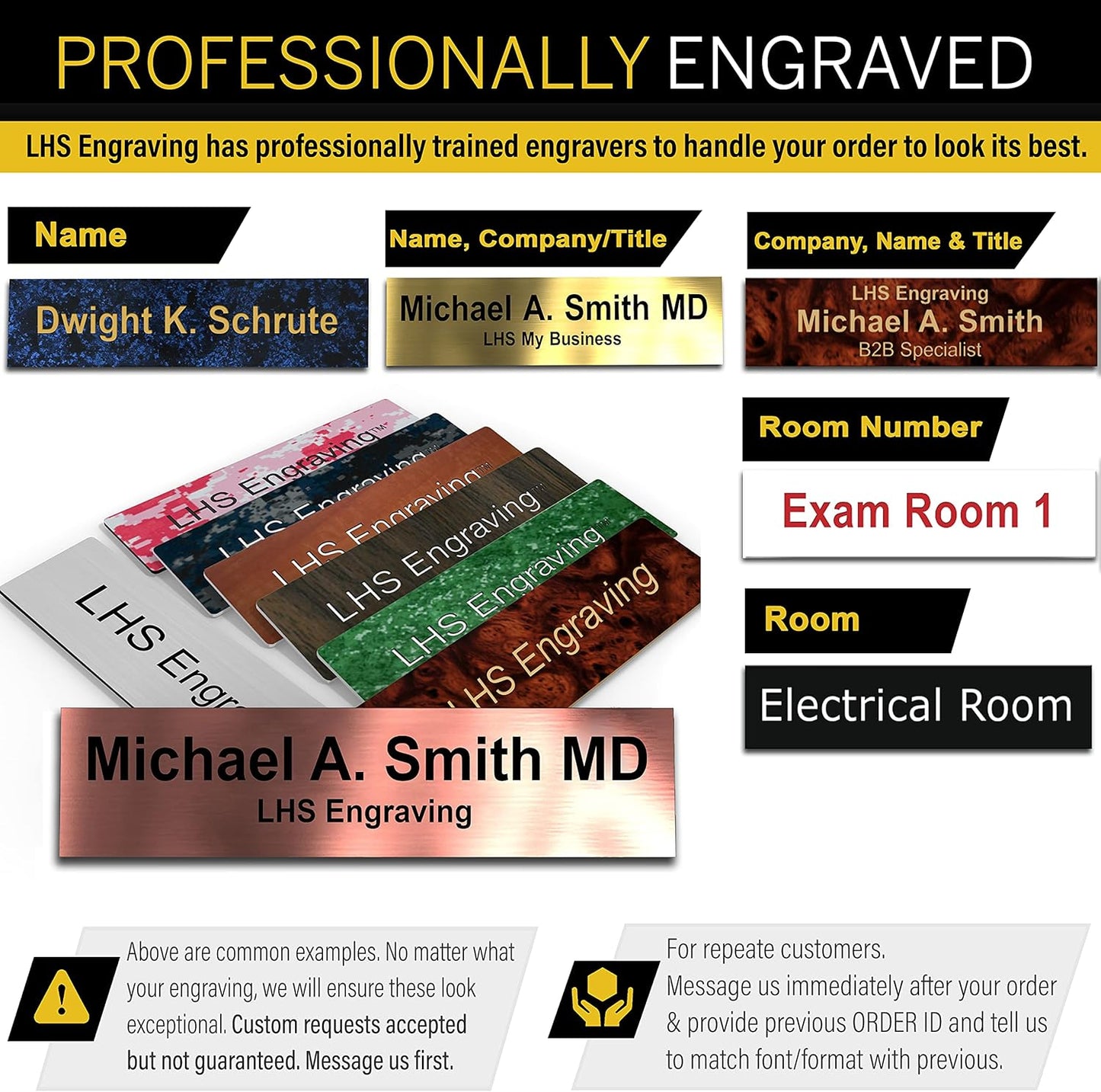 Door Name Plate Personalized for Office Pink Plastic Name Plate Black Letters - Made in USA 2x12 B12