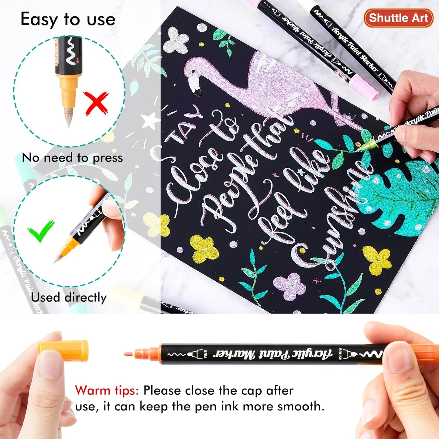 28 Metallic Colors Dual Tip Acrylic Paint Markers, Brush Tip and Fine Tip Acrylic Paint Pens for Rock Painting, Ceramic, Wood, Canvas, Plastic, Glass, Stone, Calligraphy, Card Making, DIY Crafts