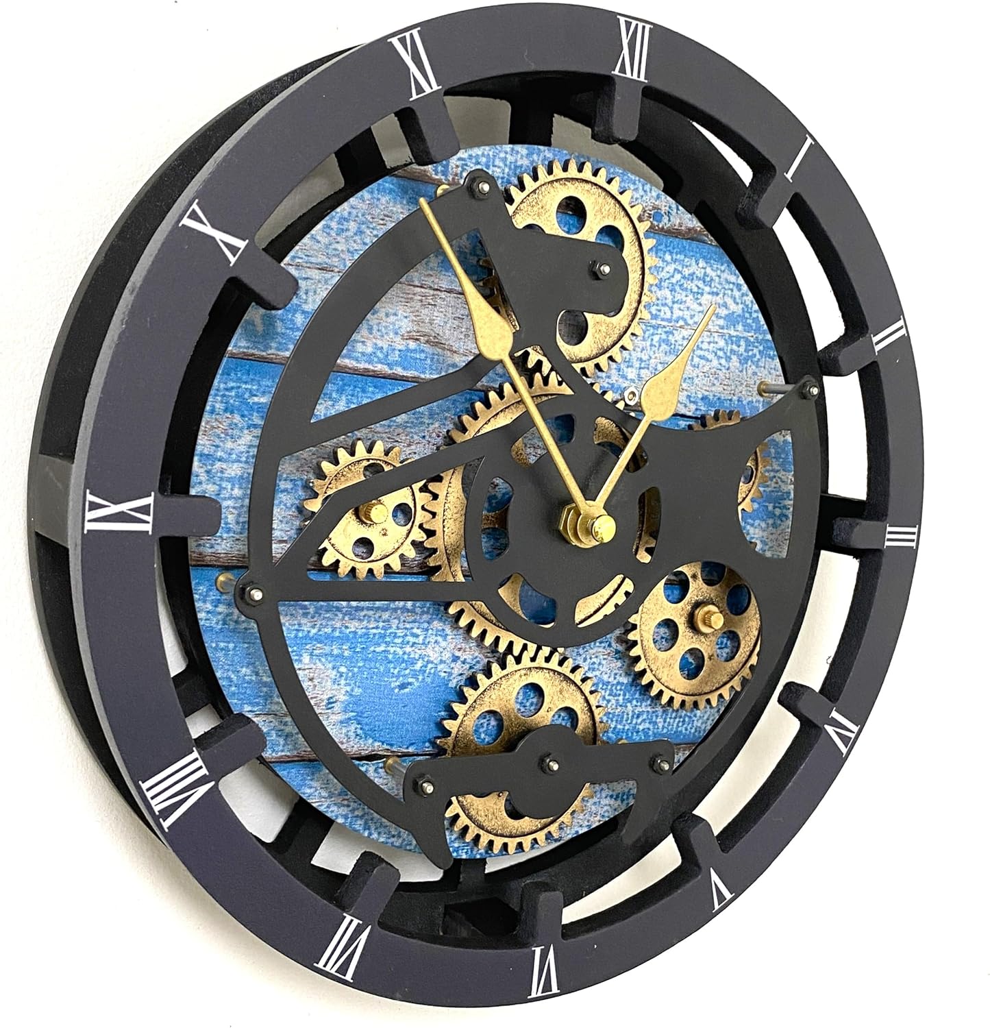 The Gears Clock Desk Clock 10 inches with Real Moving Gears Convertible into Wall Clock (Ocean Blue)