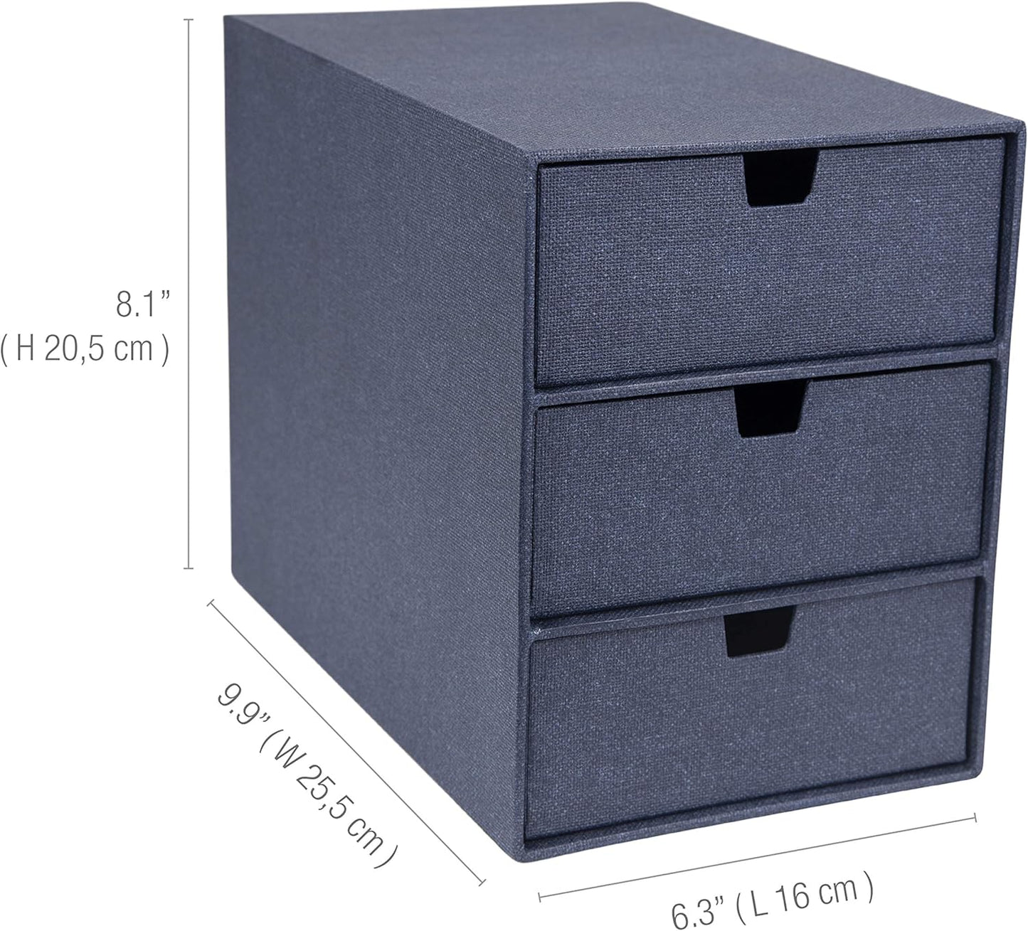 Bigso Box of Sweden Ingrid 3-Drawer Fiberboard Desk Organizer for Office Supplies and Accessories - Stackable Makeup Drawer Organizer - 6.3in x 9.9in x 8.1in - Blue