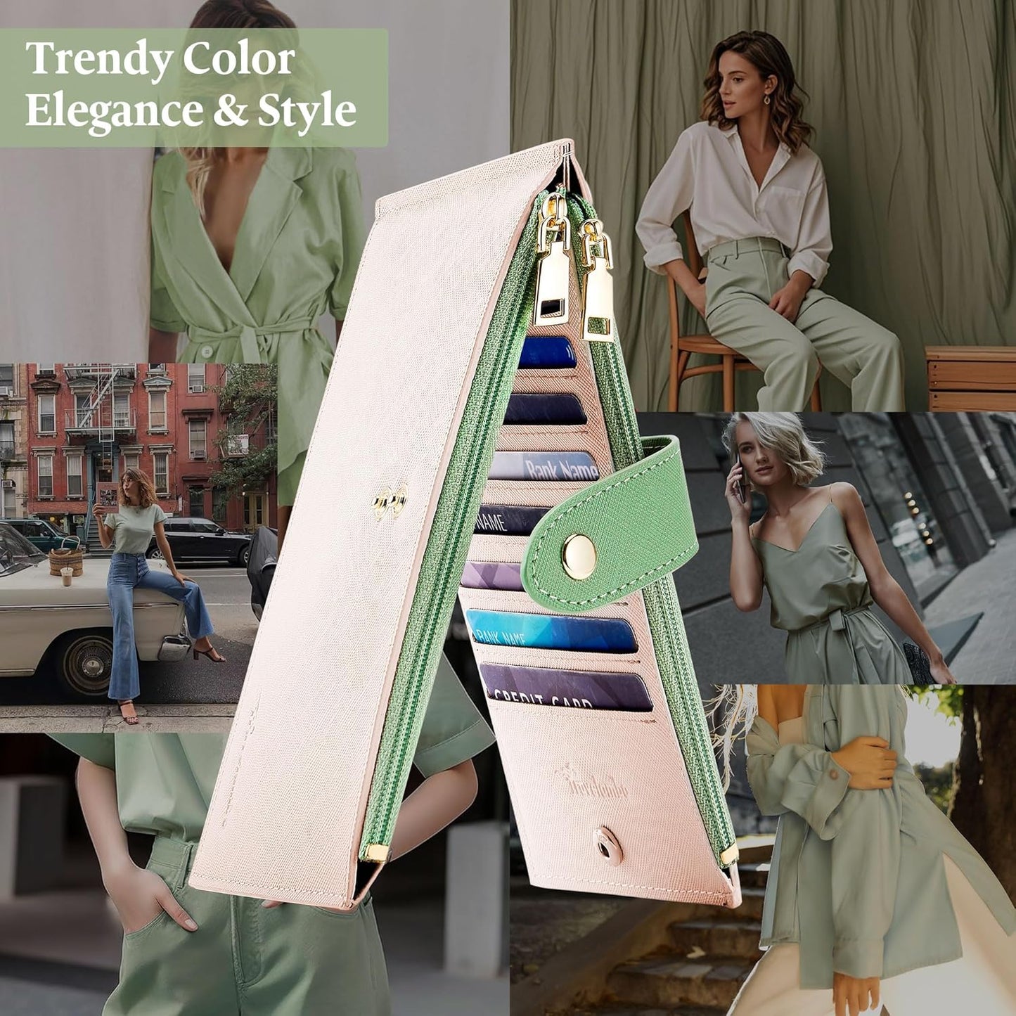 Travelambo RFID Wallet Women Bifold Multi Card Wallet Case with Zipper Pocke Credit Card Holder for Women