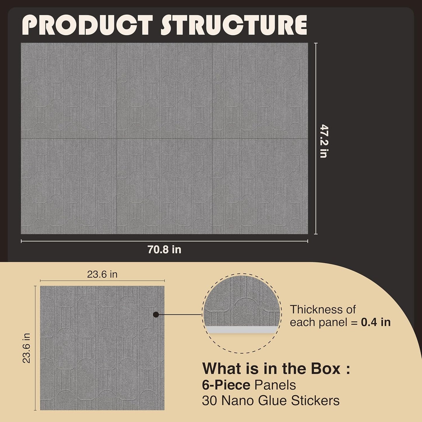 6 PCS Acoustic Panels, 23.6x23.6 Inch Sound Absorbing Panels, Decorative Acoustic Wall Panels for Recording and Home Studio, Office with Double-Sided Adhesive Tape