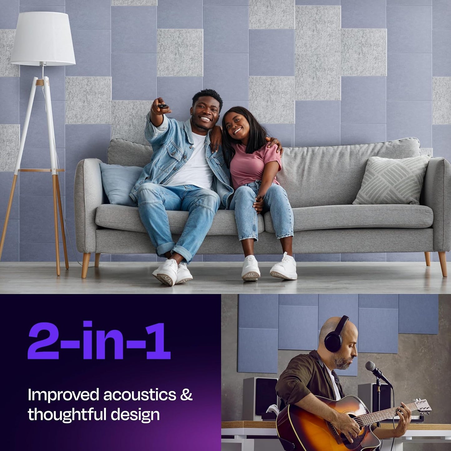 Acoustic Panels 12-Pack - 12"X12"X0.4" Sound Panels - High Density Sound Dampening - Dusky Gray Square