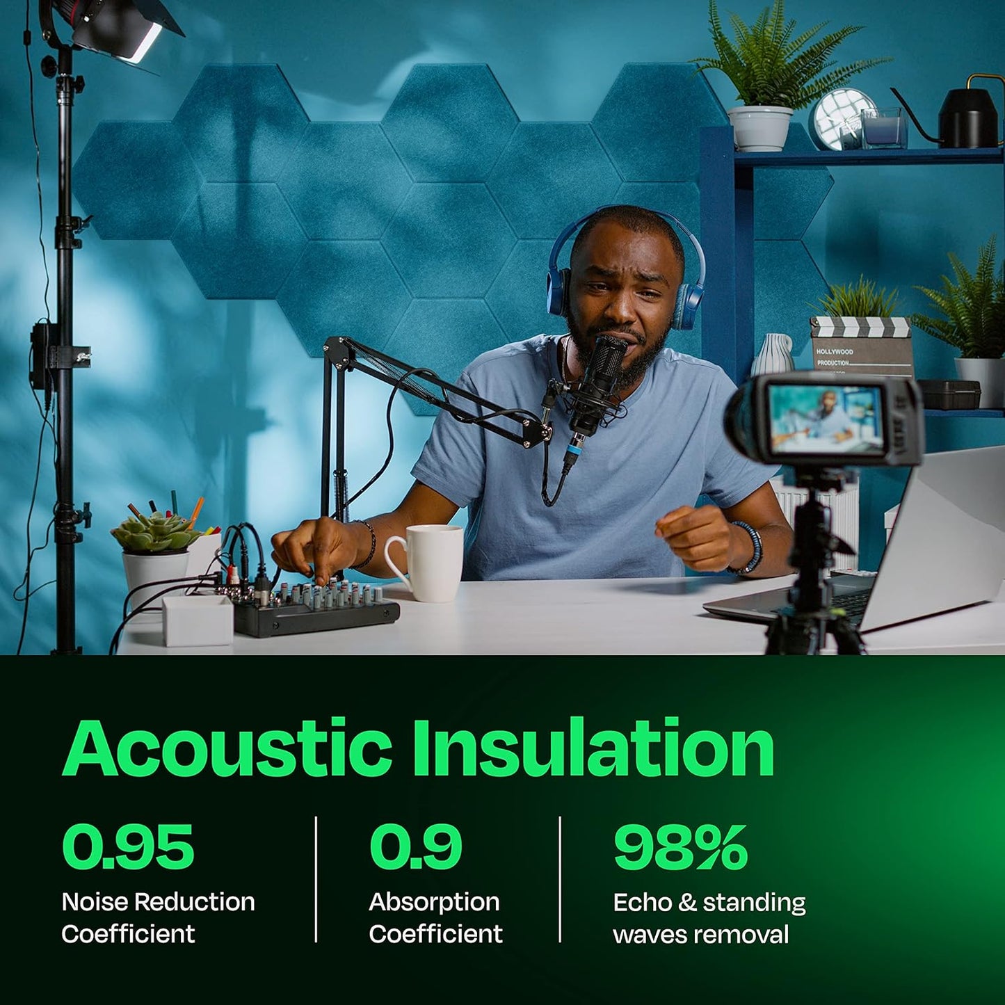 Acoustic Panels 12-Pack Soundproof Wall Panels 12"X10.4"X0.4" Sound Panels High Density Sound Dampening Panels - [Light Turquoise Hexagon]