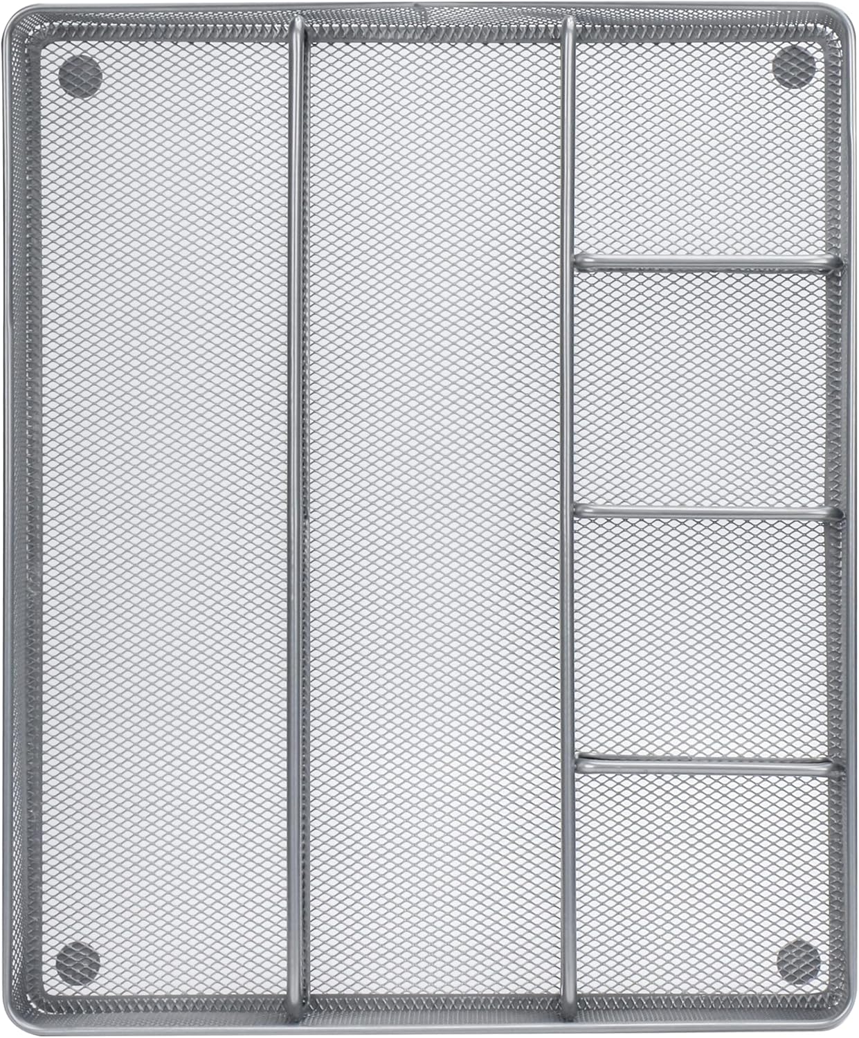 Annova Desk Top Organizer Tray for Office Organization - Metal Mesh - Storage Tray with Dividers for Pens, Desktop Accessories, Bathroom, Kitchen, Makeup and Office Supplies (Large, Silver)