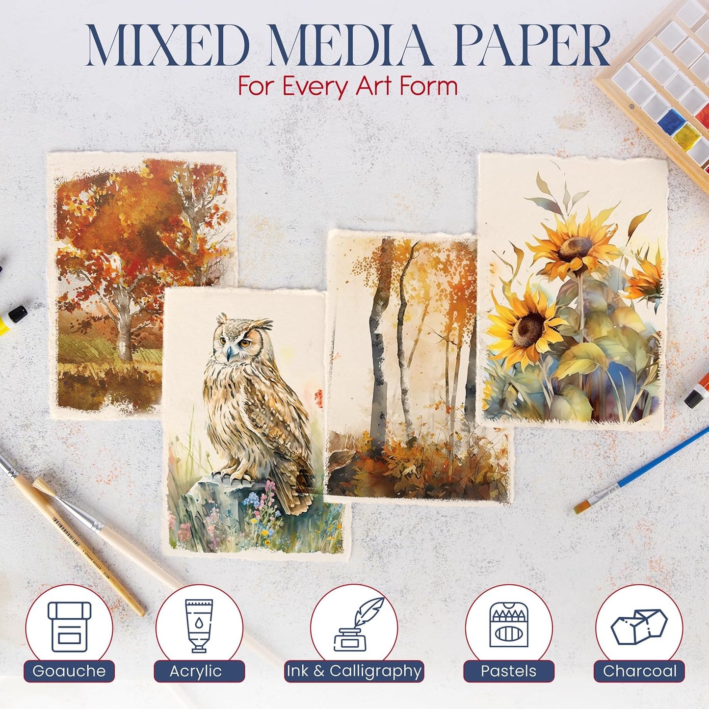 Wanderings Thick Handmade Watercolor Paper with Deckled Edge - 4x6-500GSM Premium Ivory Cold-Pressed Textured Mixed Media Paper Made with Recycled Cotton - 15 Loose Leaf Sheets