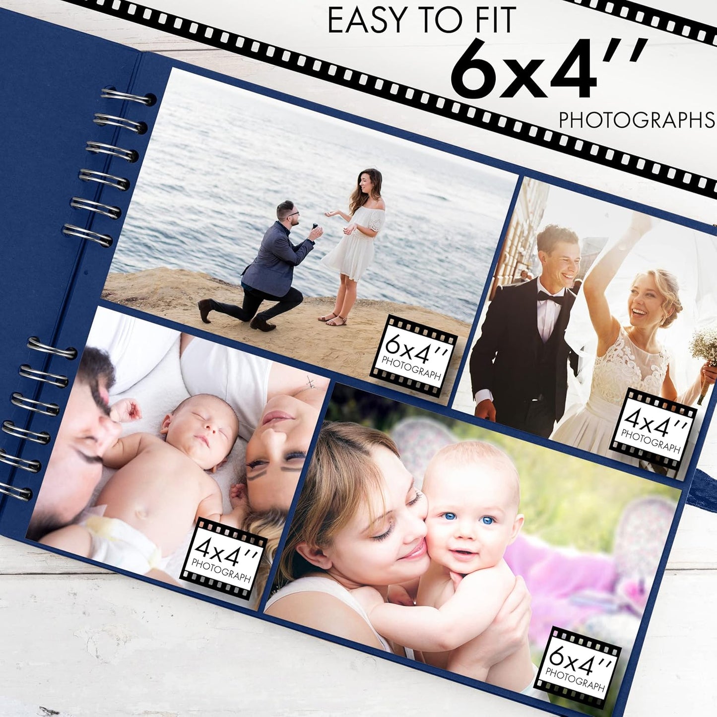 Bstorify Square Scrapbook Photo Albums 50 Pages (11 x 8.5 Inch) Blue Thick Paper, Hardcover, Ribbon Closure - Ideal for Your Scrapbooking Albums, Art & Craft Projects (Blue, 11 x 8.5 Inch)