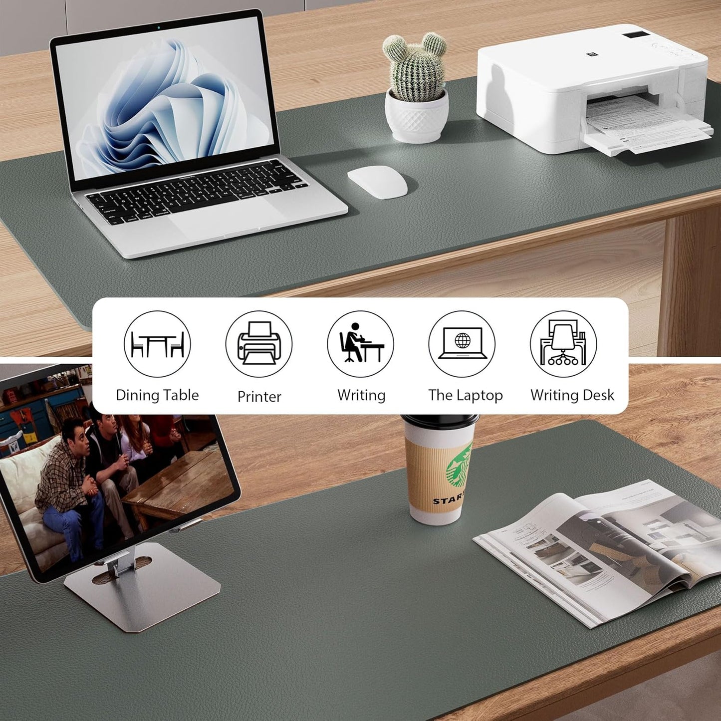 Aothia Leather Desk Pad Protector, Large Mouse Pad, Office Desk Mat, Non-Slip PU Leather Desk Blotter, Laptop Desk Pad, Waterproof Desk Writing Pad for Office and Home (Jungle Green, 23.6" x 13.7")