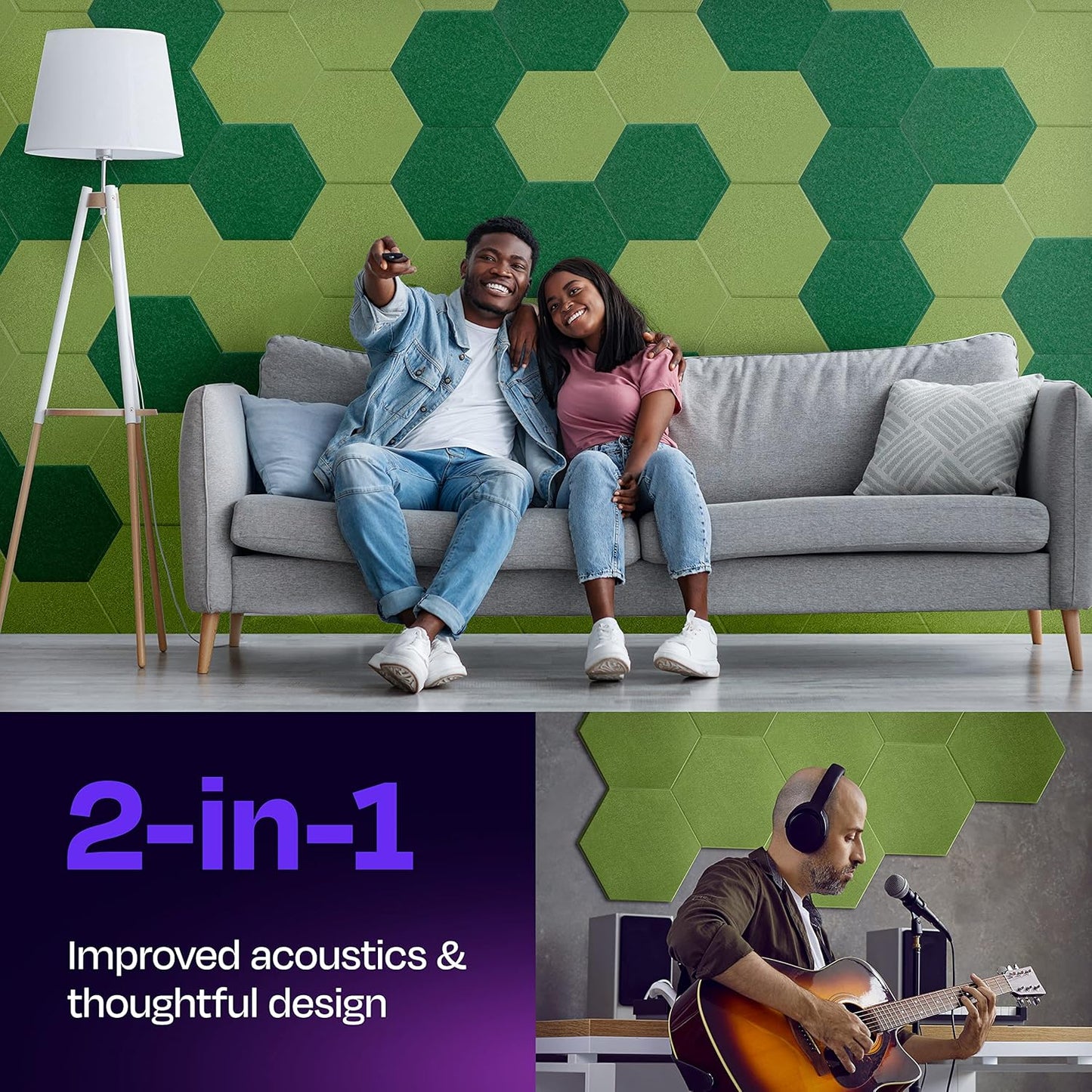 Acoustic Panels - 12-Pack Soundproof Wall Panels, 14"X12.1"X0.4", High Density Sound Dampening - Gin Green Hexagon