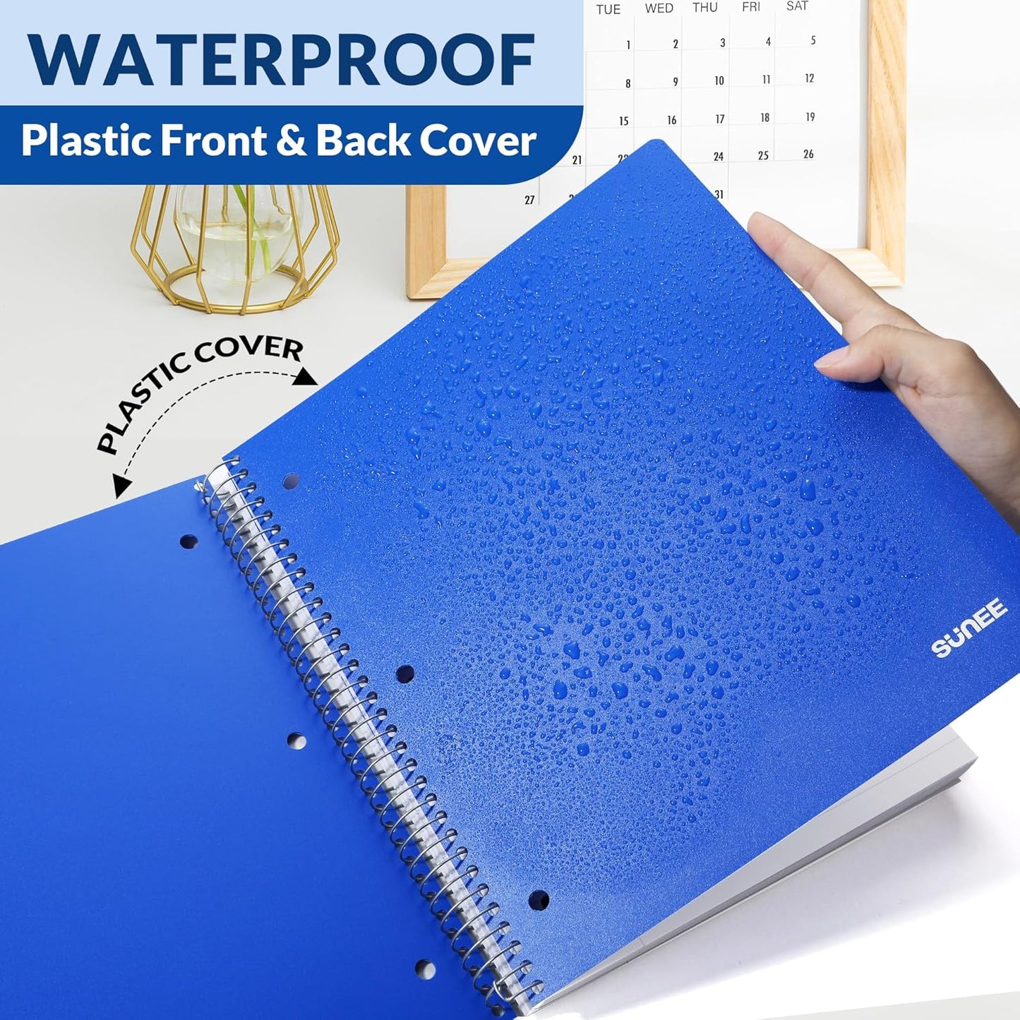 SUNEE 5 Subject Notebook College Ruled - 400 Pages, 9"x11", 5 Pocket Colored Dividers, 3-Hole Punched Paper, Blue