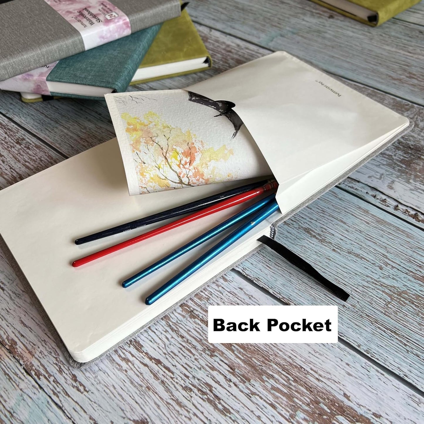 tumuarta Watercolor Journal, 8.25x5.5, 140 LB, 300 GSM, Cotton Paper, Cold Press, 24 Sheets, 48 Pages, Watercolor Paper Sketchbooks for Use As Travel Notebook and Mixed Media Pad