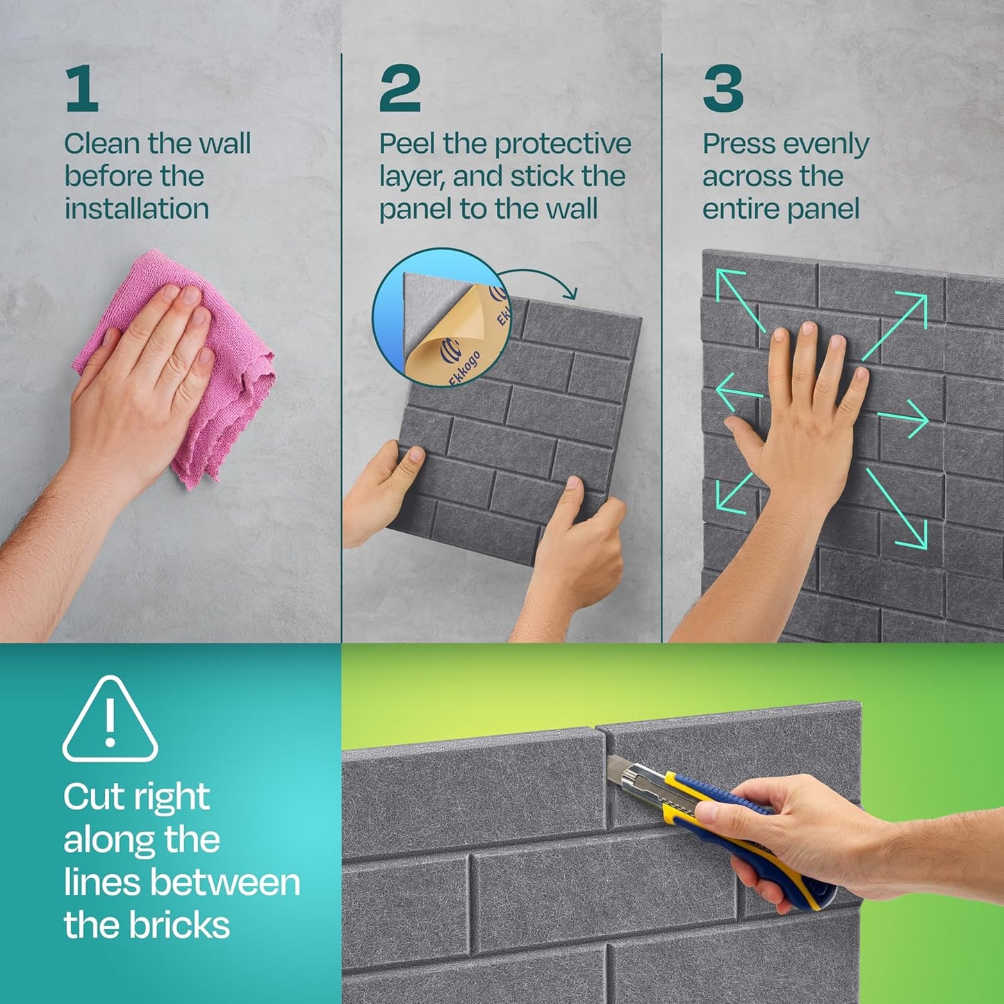 Acoustic Panels 18-Pack Soundproof Wall 12"X12"X0.4" Brick Style Premium Sound Dampening Easy Self Adhesive Installation - [Pebble Gray]