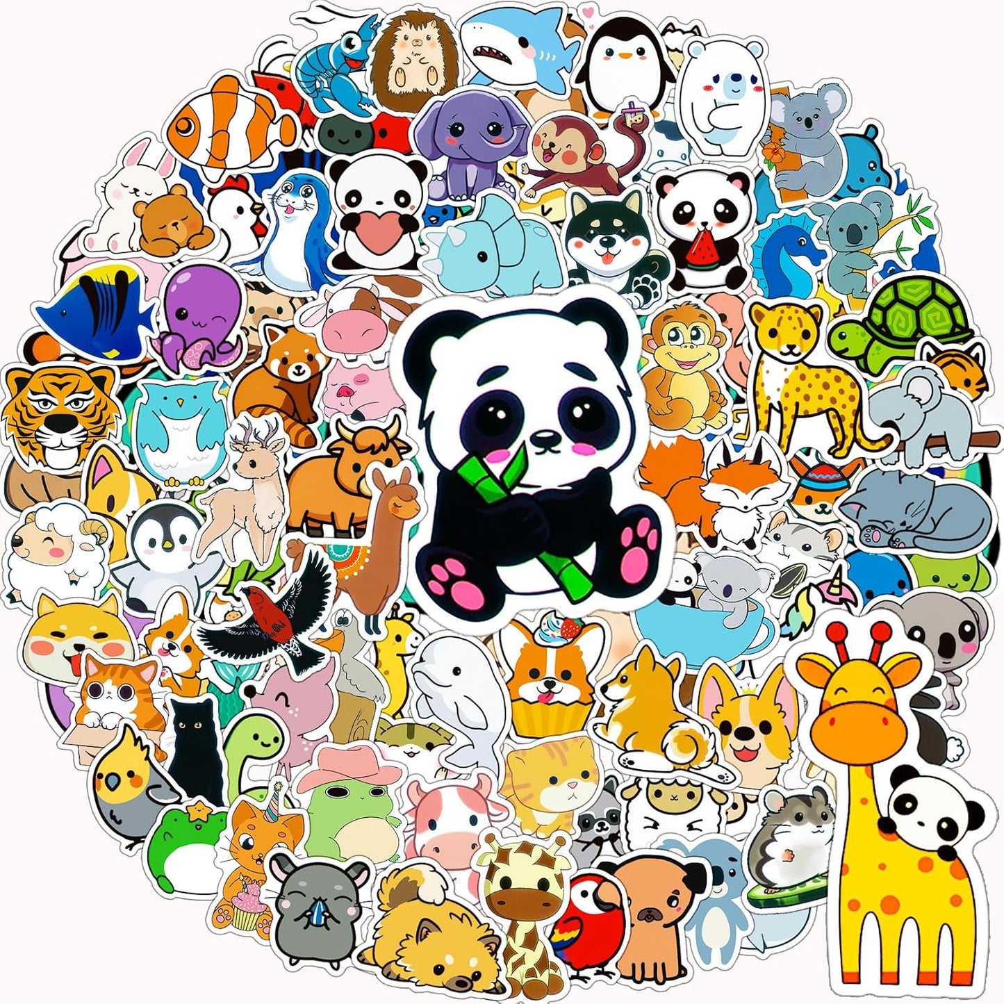Water Bottle Stickers 100 Pcs Cute Kawaii Animal Sticker Pack, Waterproof Vinyl Animal Stickers for Water Bottles Scrapbook Journal Lunch Box Skateboard Notebook Diary Luggage Guitar Laptop Kindle etc