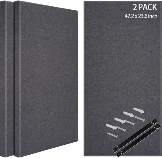 BUBOS 2 PCS Fabric Acoustic Panels,47.2''x23.6'' DecorativeSound Dampening Panels, Art Large Acoustic Wall Panels for Studios, Office, Home Theater,Super CavityPro Grey