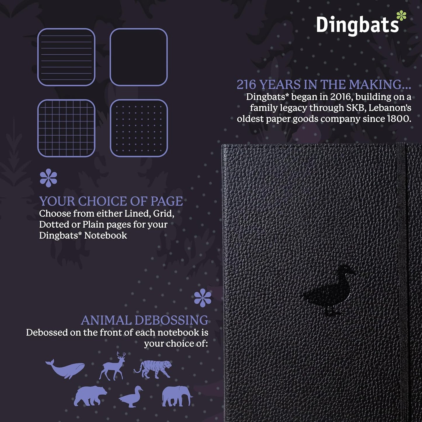 Dingbats A5 Wildlife Notebook Journal Hardcover, Cream 100gsm Ink-Proof Paper, 6.1 x 8.5 inches, 192 pages (Black Duck, Dotted).