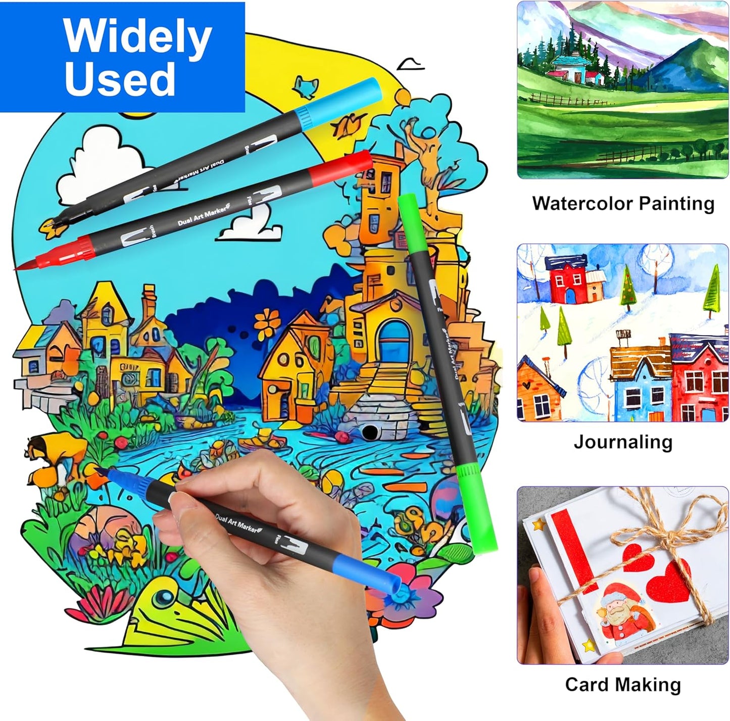 Dual Brush Marker Pens, 24 Colors Art Markers with Fine and Brush Tip Coloring Markers for Adults, Marker for Journaling Calligraphy Drawing Sketching Doodling Illustrating