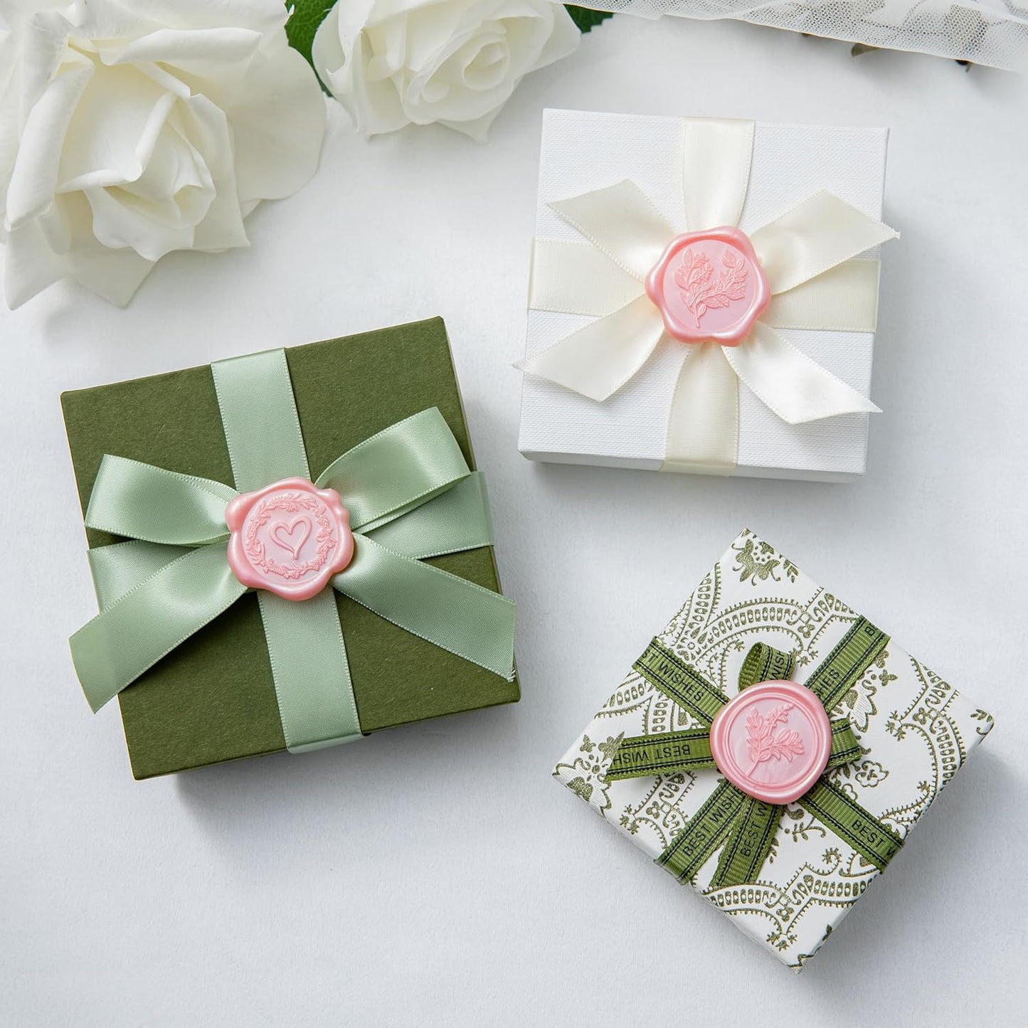 60 Pcs Pink Wax Seal Stickers Self-Adhesive Envelope Seals Stamp Stickers, Perfect for Wedding Invitations Seating Chart Christmas Gift Wrapping 3 Designs in 1 Pack