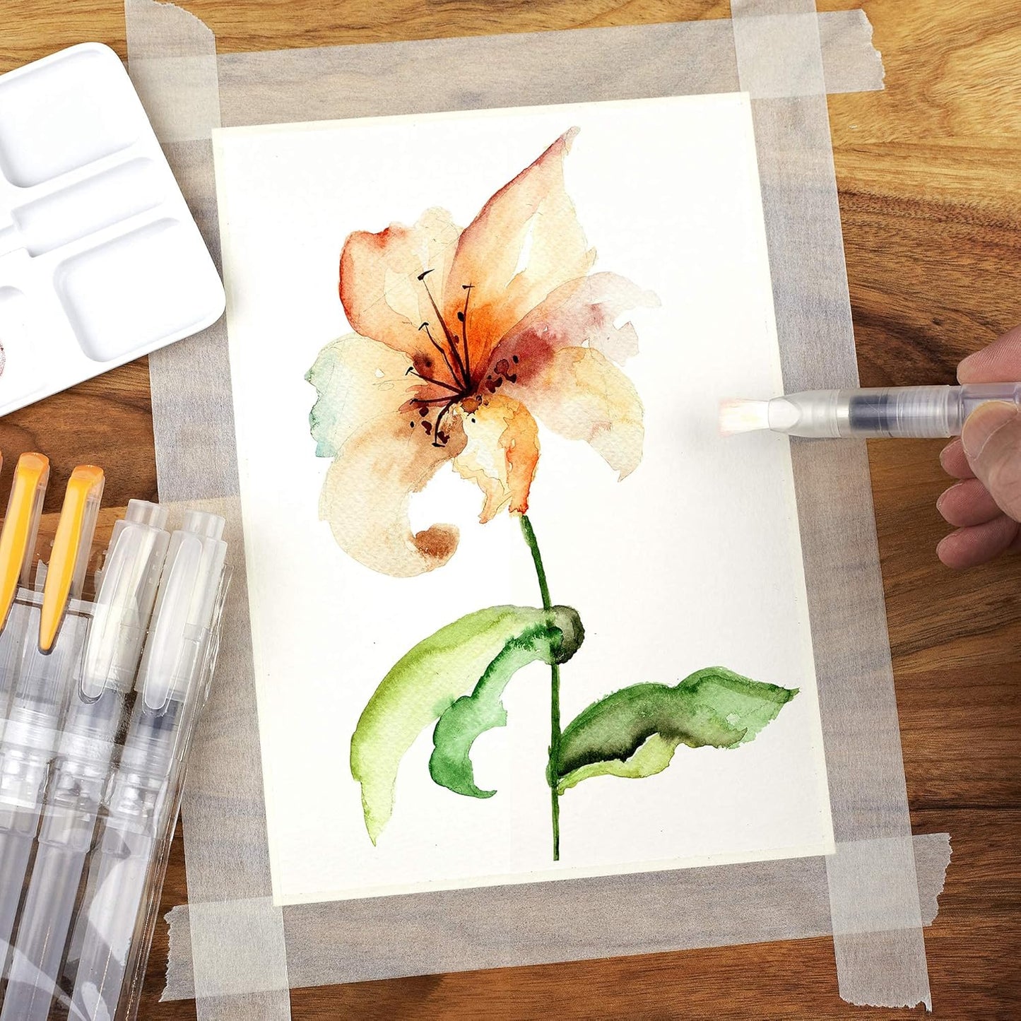 Chromatek AquaPens. Set of 6 Refillable Aqua Watercolor Brushes with Nylon Tips. Easy Water Brush Pens for Painting. Blending & Calligraphy. Includes Online Video Tutorials & Templates