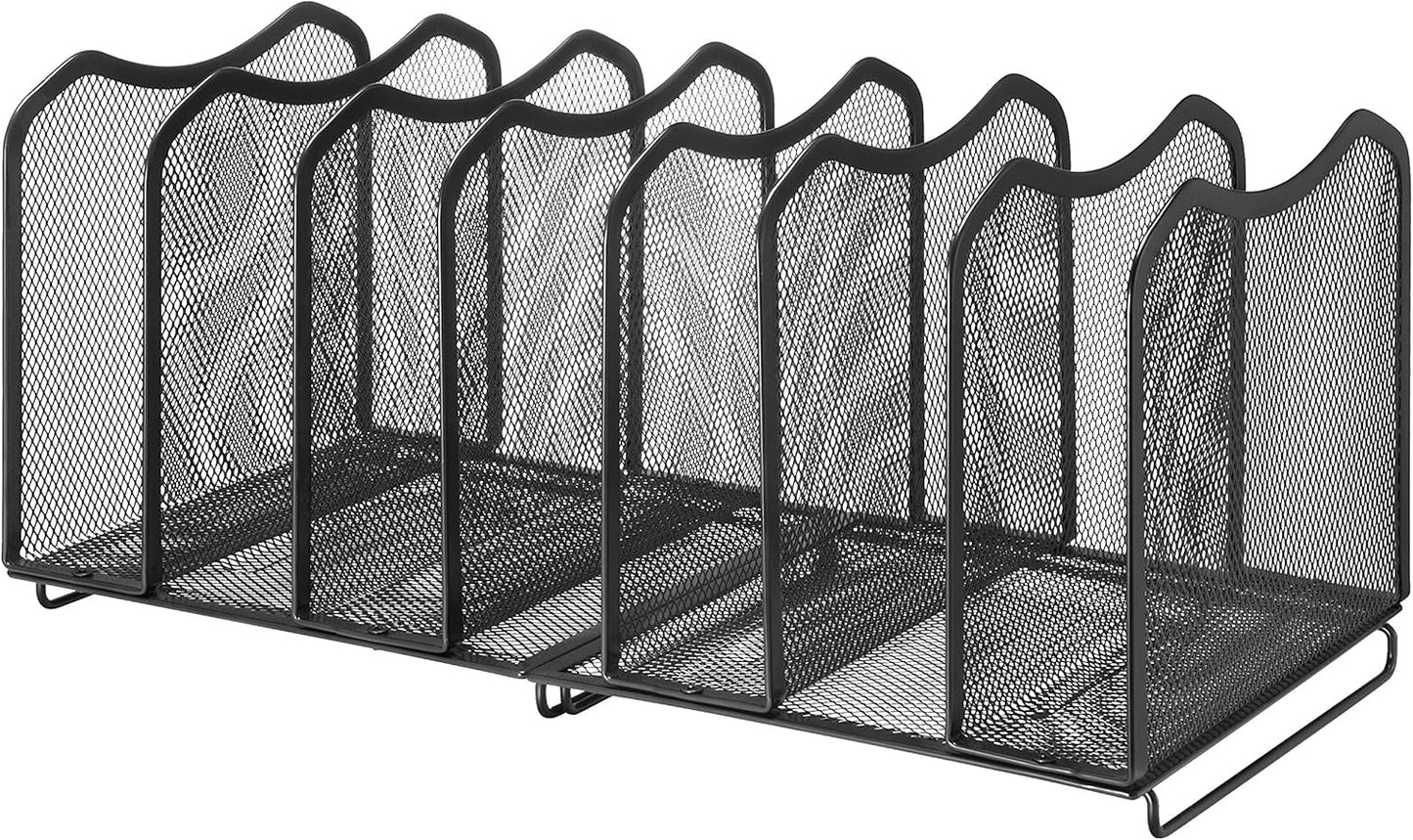 Simple Trending Mesh Desktop File Sorter Organizer, 7 Section Bookshelf For Desk Home Office, Black