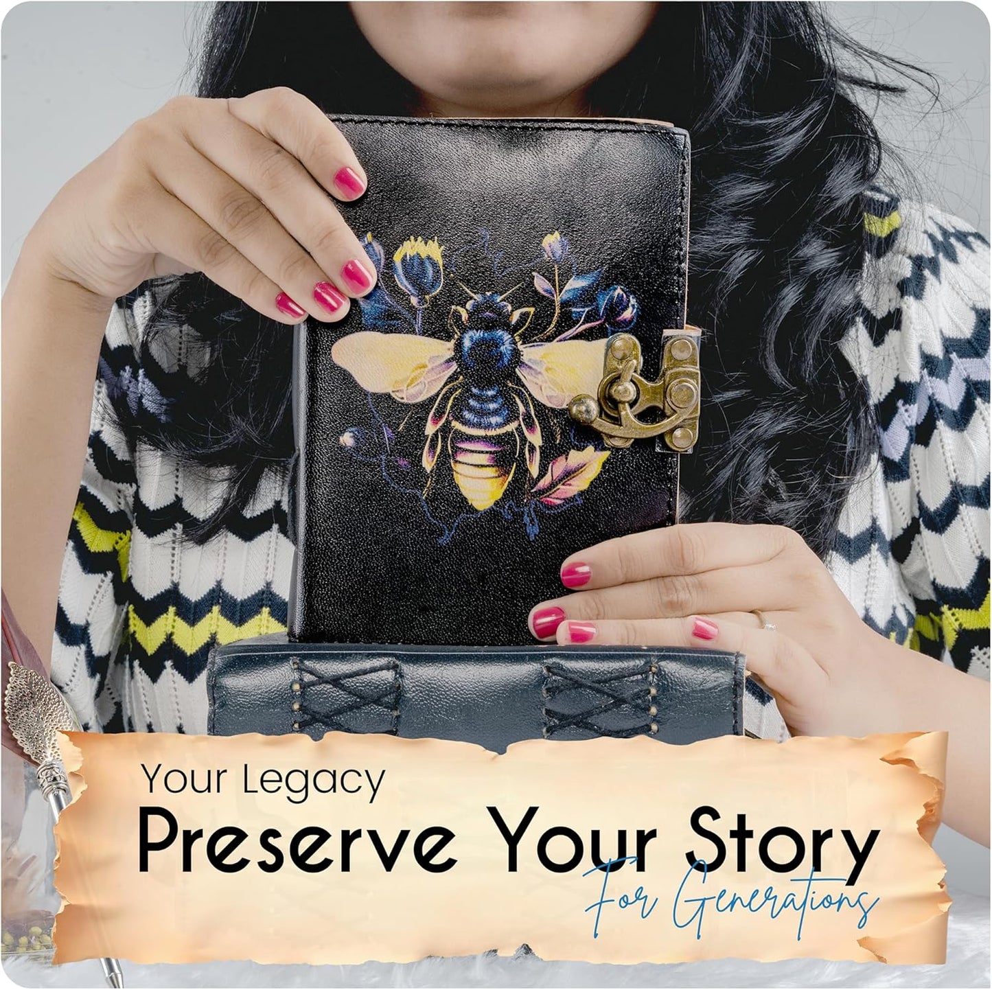 Busybee Spell Book of Shadow Leather Journal Diary with Clasp Lock – 200 Page Deckle Edge Leather Bound Notebook – Vintage Notebook for Writing, Drawing, Home, Office, Travelling