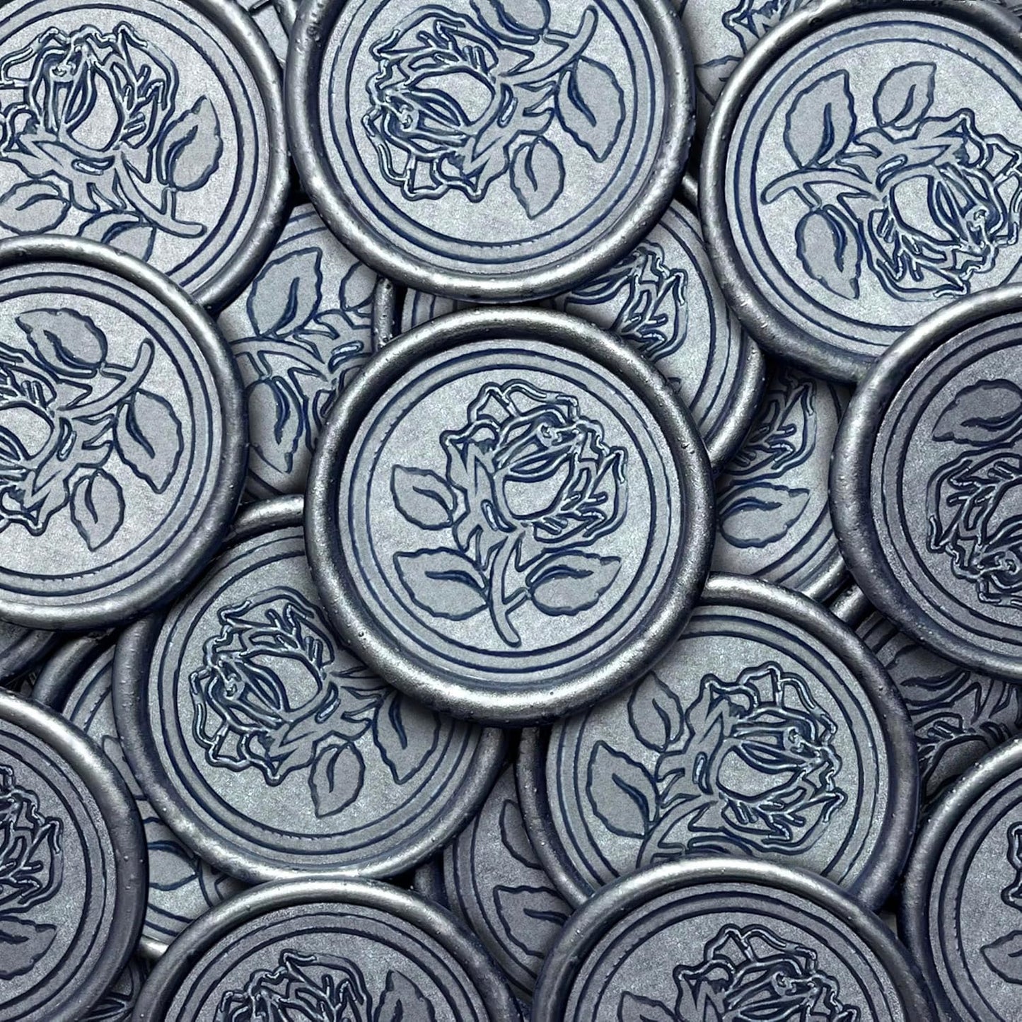 100Pcs Wax Seal Stickers Handmade Envelope Seals Self Adhesive Wax Stickers for Wedding Party Invitations, Envelope, Gift Wrap, Christmas(Rose Style, Gray Blue)