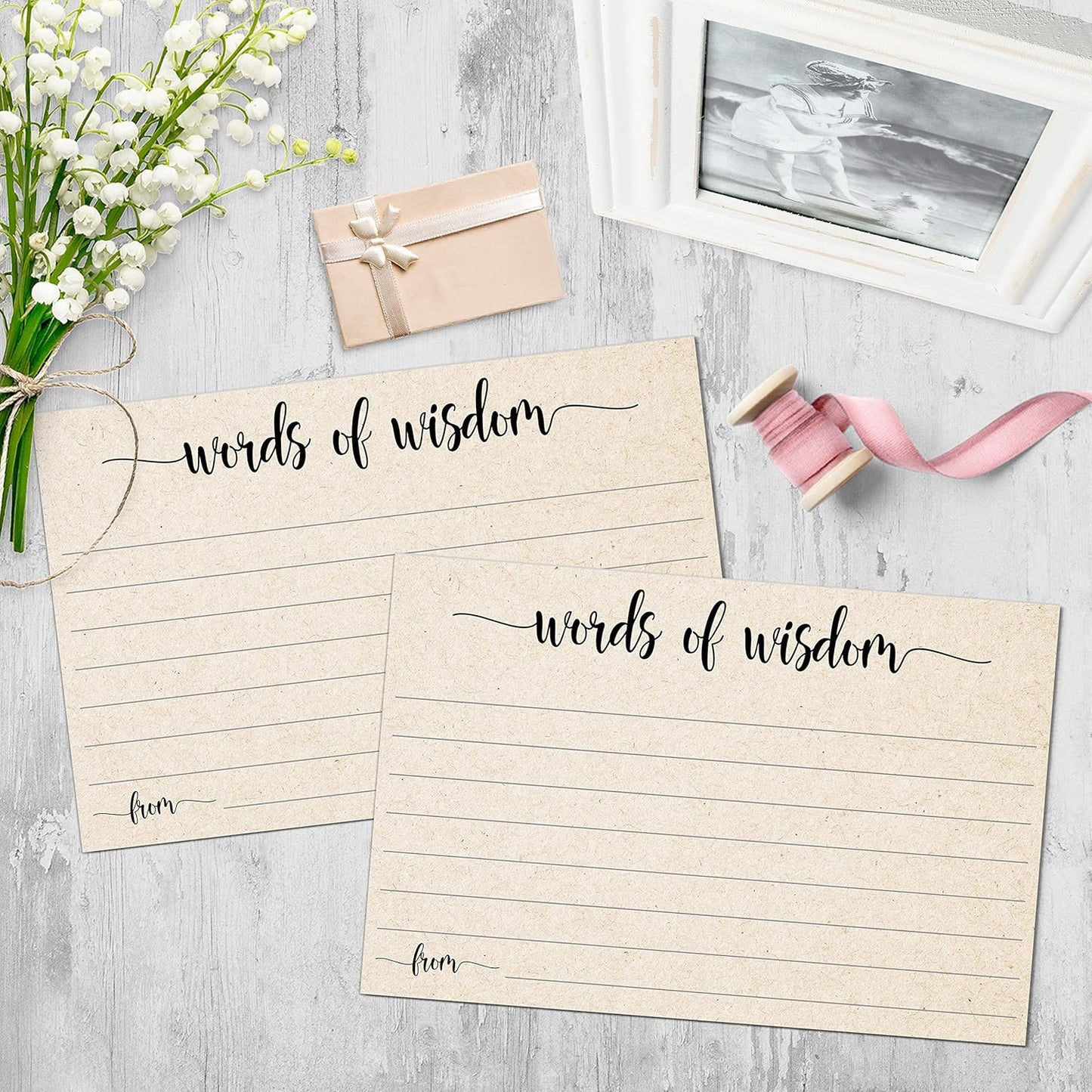 321Done Words of Wisdom Card (50 Cards) 4" x 6" - Blank Advice Cards for Wedding Bridal Shower Baby Shower Mr and Mrs Bride and Groom Graduation - Made in USA - Kraft Tan