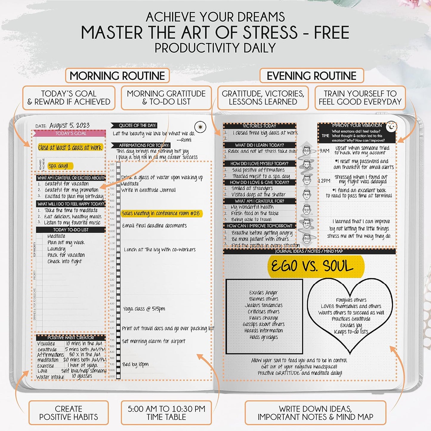 Self Care Journal - 5 Minute Mental Health & Manifestation Journal | 90-Day Undated Daily Planner for Positivity, Affirmations & Gratitude | Guided Mindfulness, Reflection | Vision Board + Stickers