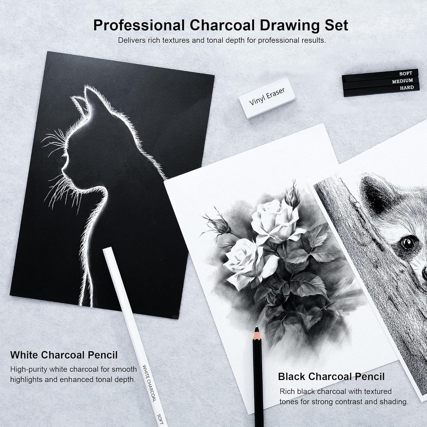 33 Piece Sketching Pencil Set - 5H to 14B Pencils, Charcoal Pencils, Charcoal Sticks,Graphite Sticks,Painting tools – drawing pencil set for Beginners, Artists, Students, Kids