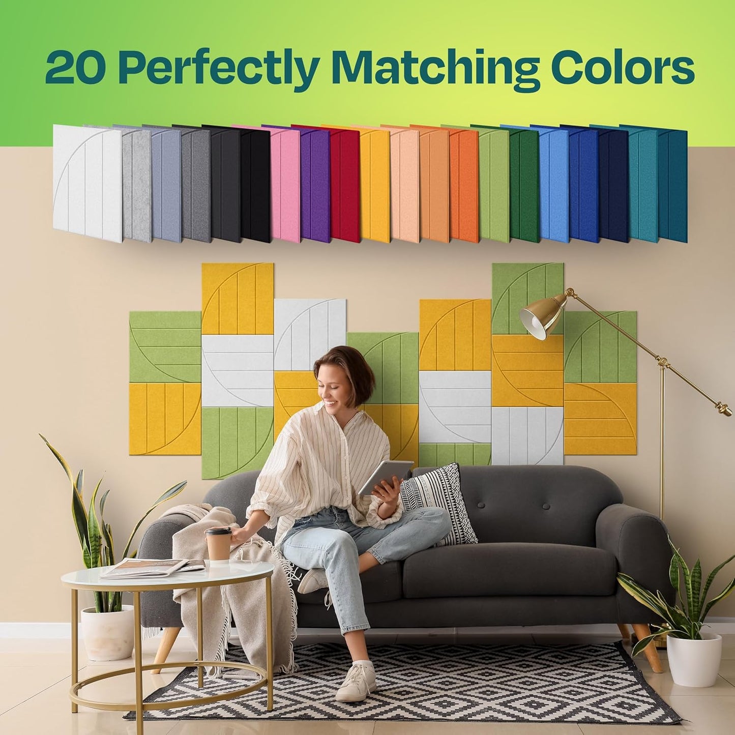 Acoustic Panels 12-Pack Soundproof Wall Panels 12"x12"x0.4" Decorative Sound Dampening for your Home, Office, Studio, Bedroom & More with Unique ModuArc Carving [Yellow Orange Gold]