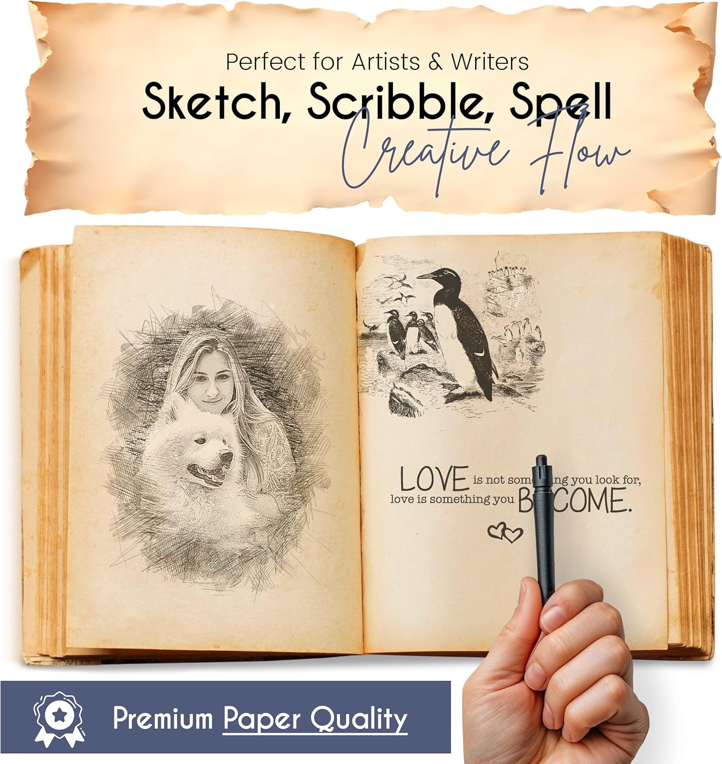 Book of Shadows Leather Journal, Merry Christmas Spellbook with Vintage Clasp Lock – 200 Page Antique Deckle Edge Leather Bound Notebook – Notebook Journal Christmas Gift For Men & Women