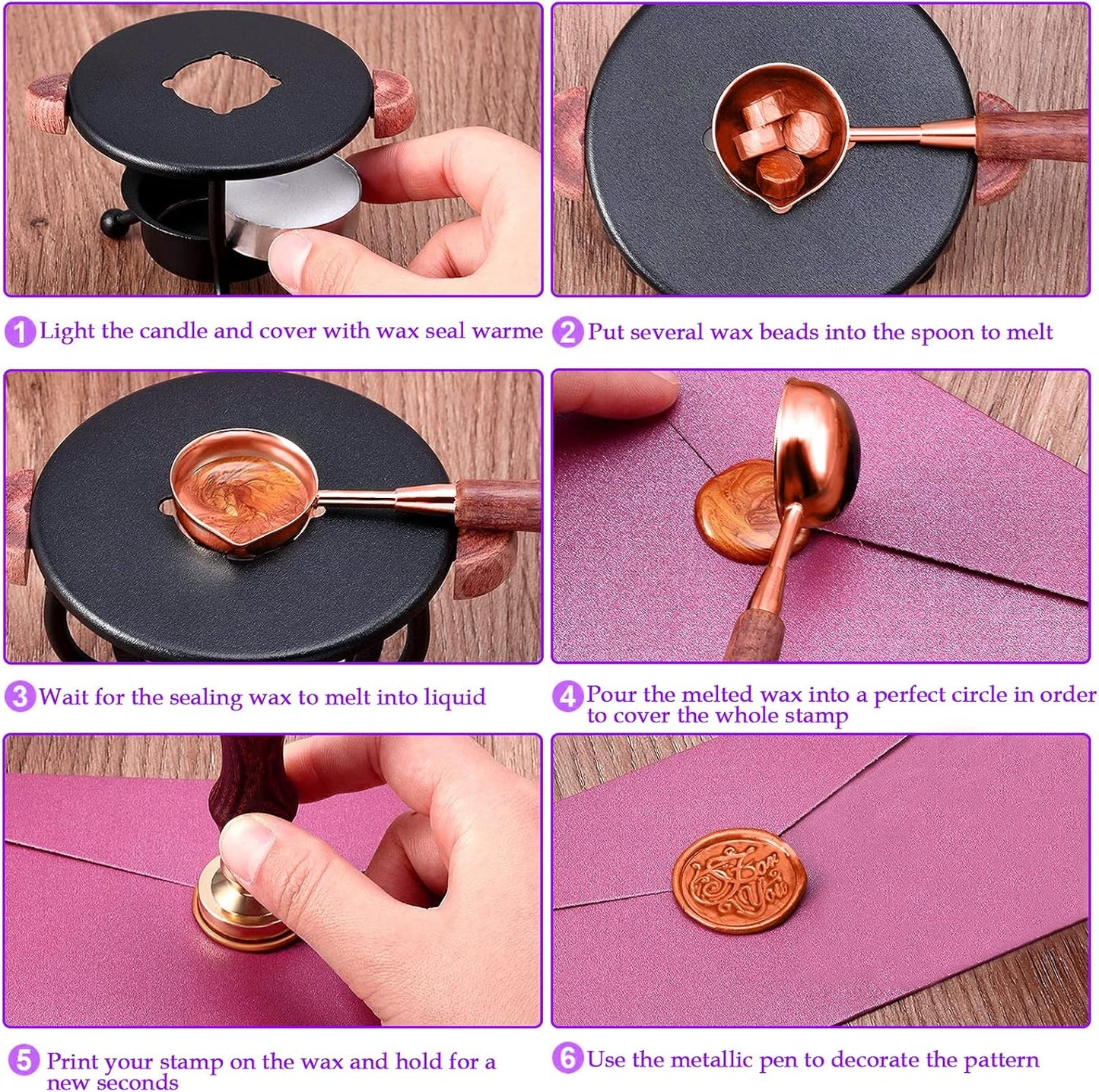 YIPLED Sealing Wax Kit - 728 Pcs With 24 Color Beads, 2 Pens, Warmer, Stamp Spoon and Candles for Gift & Envelope Sealing, Wedding Invitation