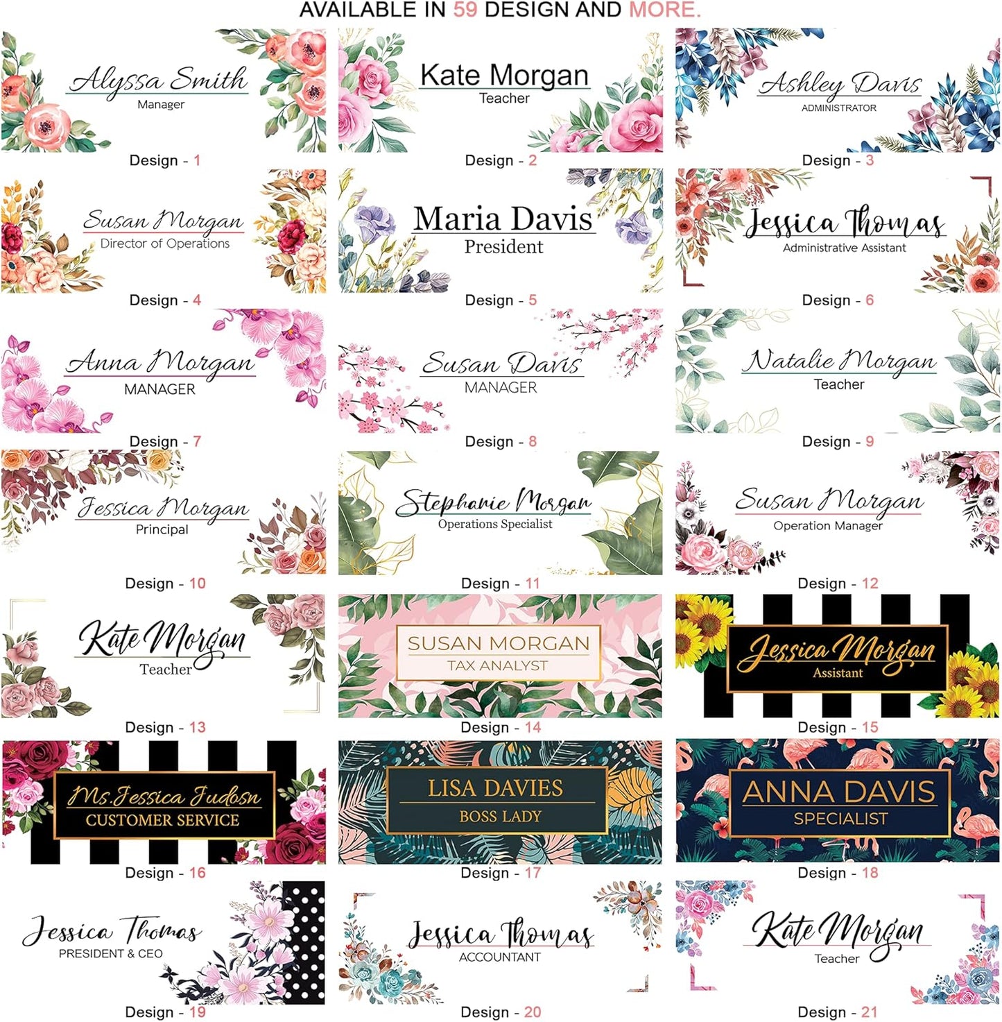 Custom desk nameplate desk décor wood base holder office supply acrylic sign coworker gift teacher school flower floral (8"x3"