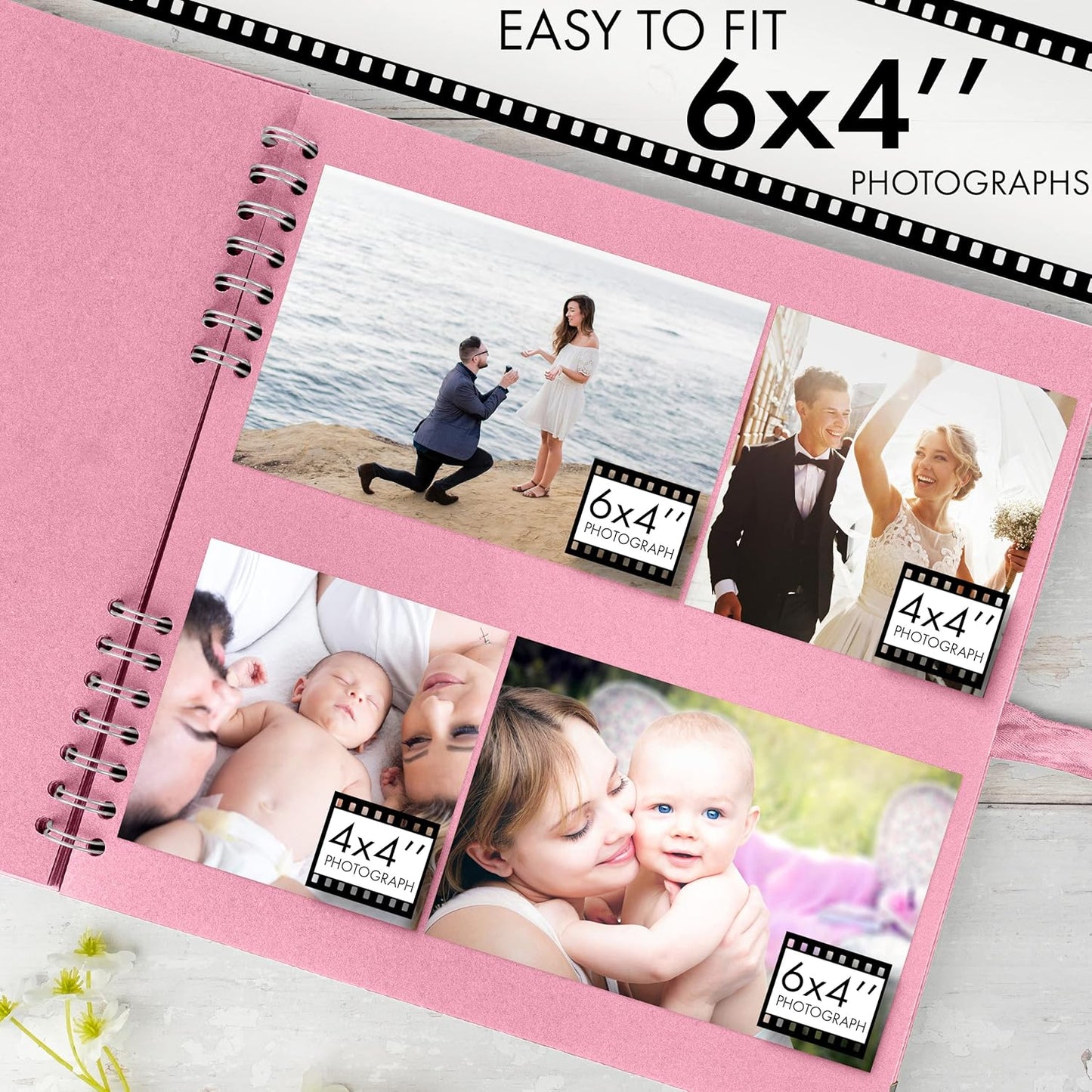 Bstorify Square Scrapbook Photo Albums 80 Pages (11 x 11 Inch) Pink Thick Paper, Hardcover, Ribbon Closure - Ideal for Your Scrapbooking Albums, Art & Craft Projects (Pink, 11 x 11 Inch)