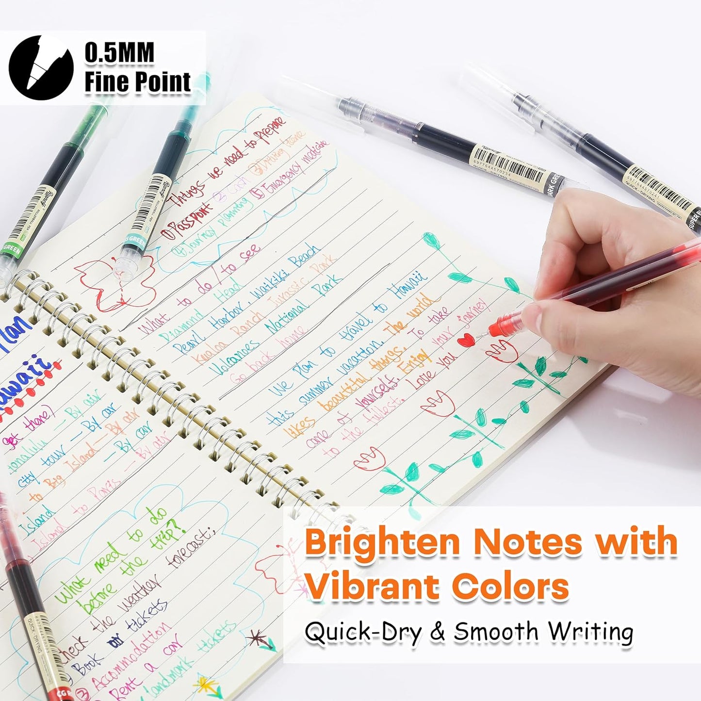 RIANCY Liquid Ink Rollerball Gel Pens, 0.5mm Extra Fine Point Tip, 24ct Assorted Colors, Smooth Writing No Smear No Bleed, Vibrant for Journaling, Drawing, Sketching, School Notes & Art Supplies