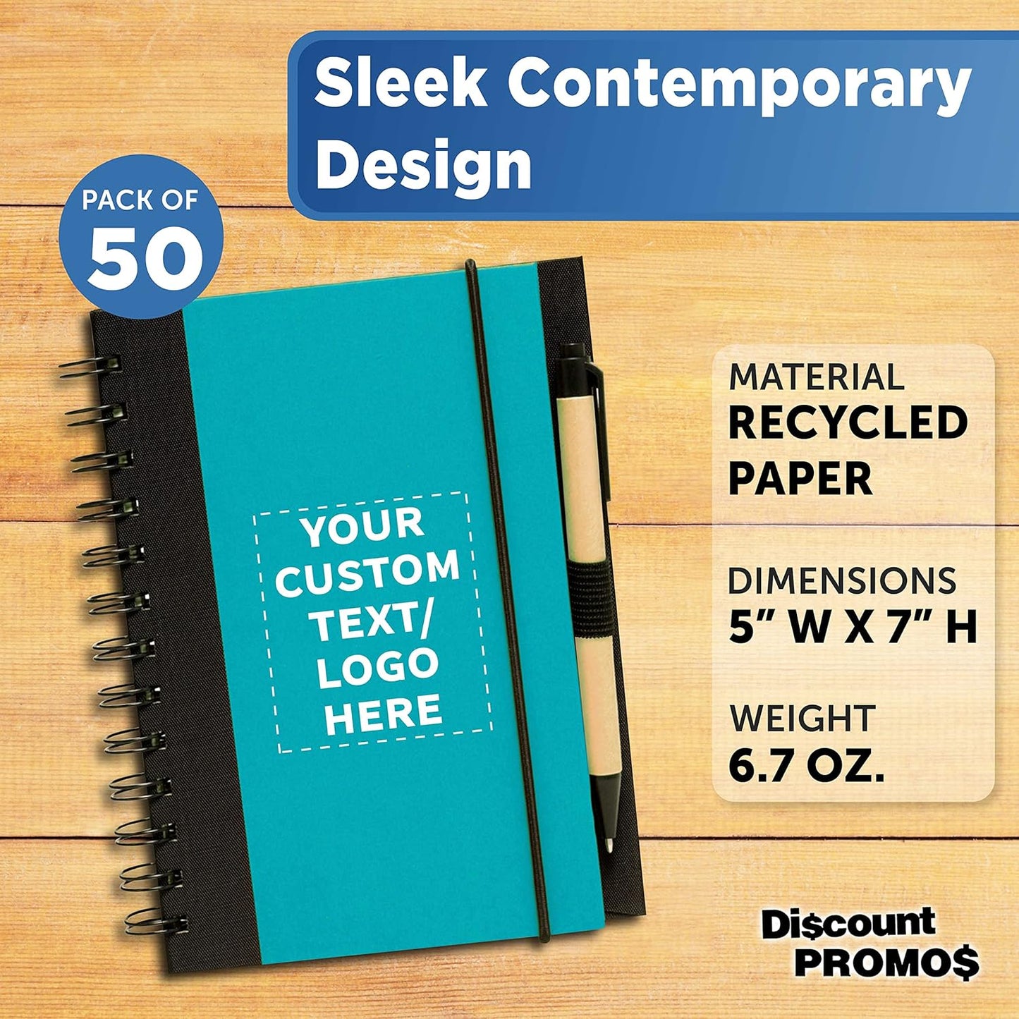 DISCOUNT PROMOS Custom Eco-Friendly Spiral Notebooks with Pens – Set of 50, Perfect for Mother’s Day Gift – Bulk Pack for School, Office, or Home – Black