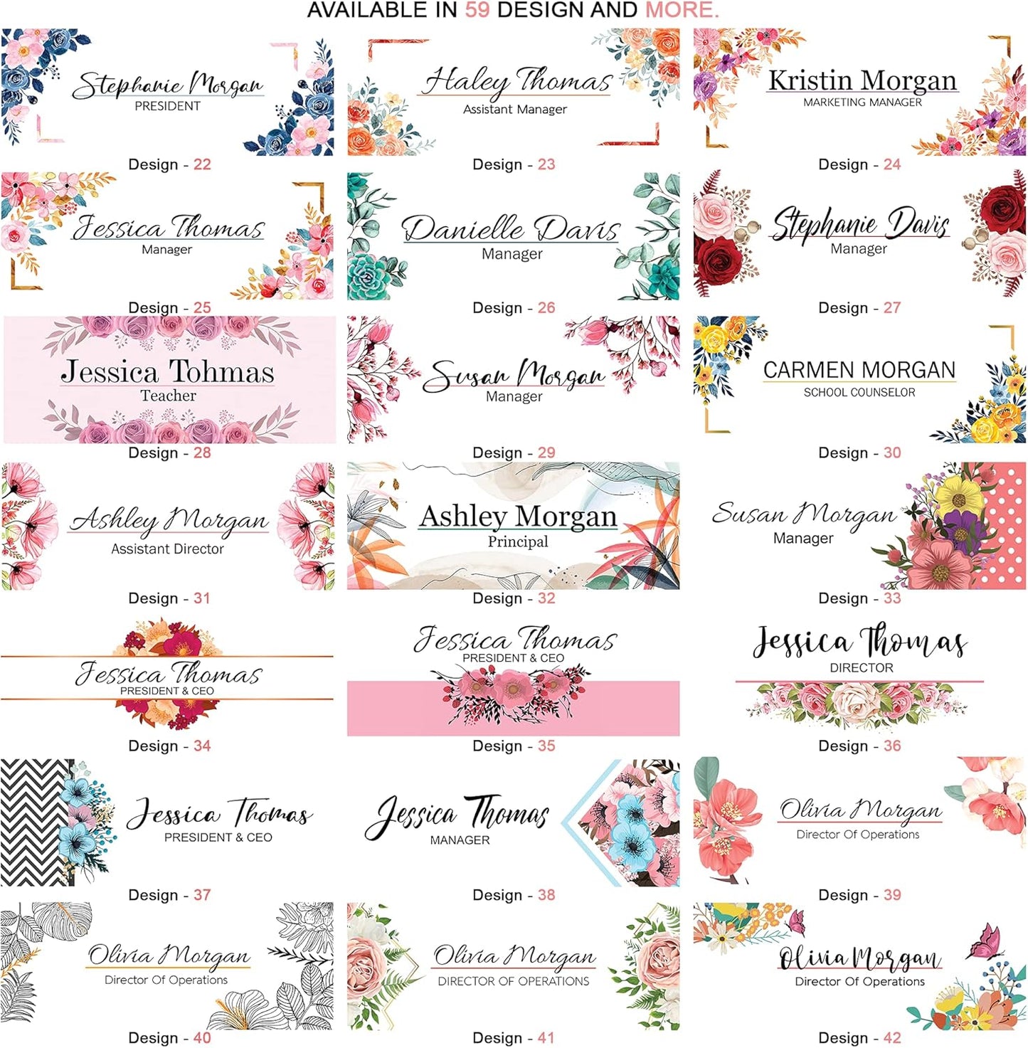 Custom desk nameplate desk décor wood base holder office supply acrylic sign coworker gift teacher school flower floral (8"x3"