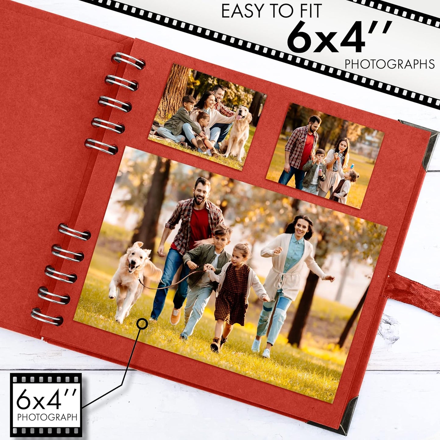 Bstorify Square Scrapbook Photo Albums 7 x 7 Inch Red Thick Paper, Hardcover, Metal Corners, Ribbon Closure - Ideal for Your Scrapbooking Albums, Art & Craft Projects