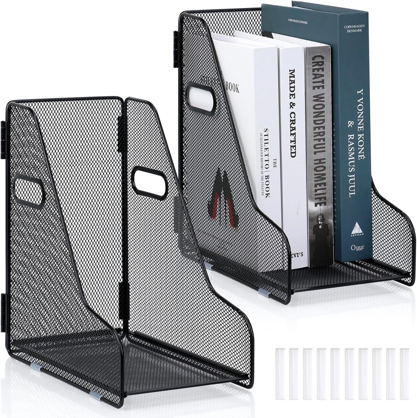 2 Pack Large Binder Folder Holder for Desk Metal Mesh Magazine File Holder Black Vertical File Storage Desktop Binder Organizer Desk Folder Organizer for 3Inch 4Inch 5Inch Binder 10" L x 6" W x 11" H