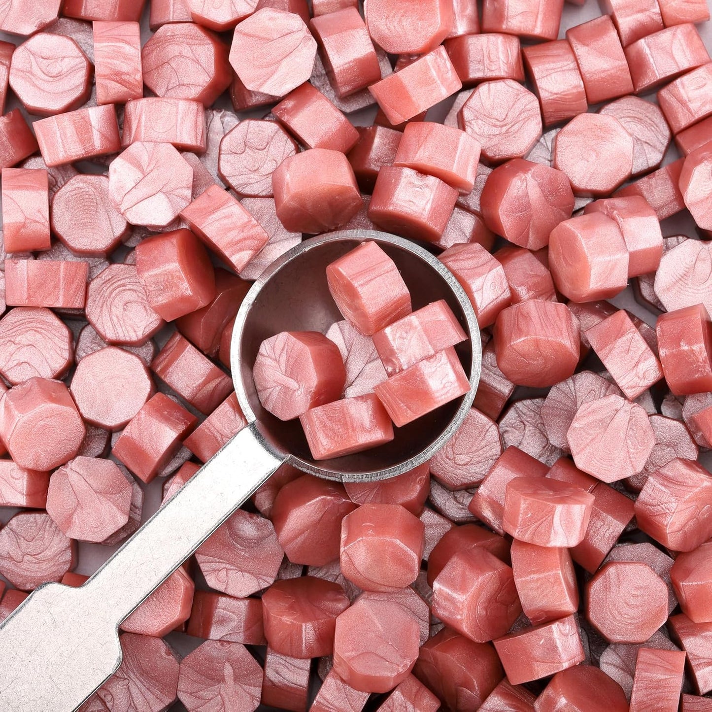 Yoption 300 Pieces Rose Gold Sealing Wax Beads, Vintage Octagon Wax Seal Beads with 4 Candles and 2 Wax Seal Melting Spoons for Wax Seal Stamp (Rose Gold)