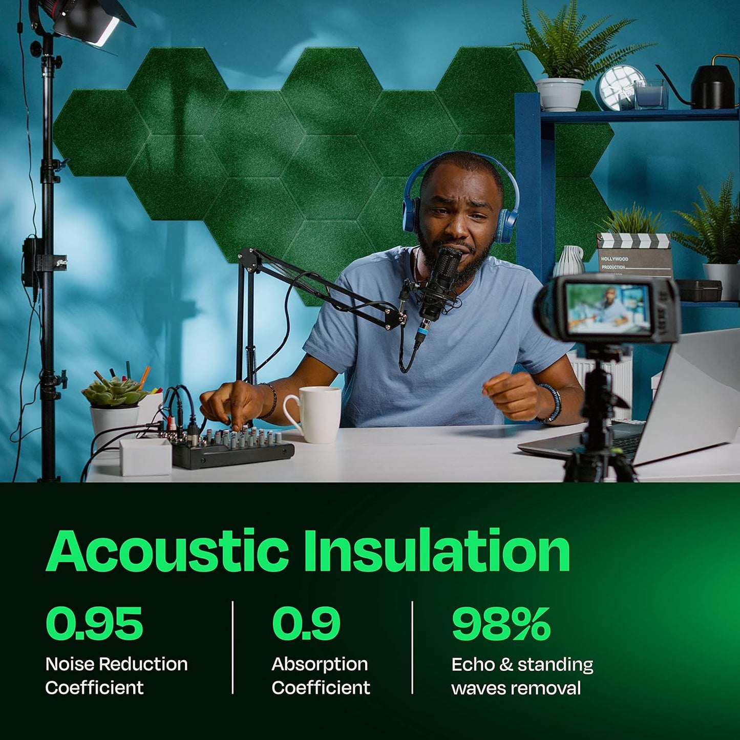 Acoustic Panels 12-Pack Soundproof Wall Panels 12"X10.4"X0.4" Sound Panels High Density Sound Dampening Panels - [Dark Green Hexagon]