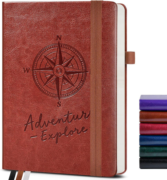 Lined Journal Notebook for Men Women, 160 Pages Ruled Paper, Inner Pocket, A5 Hardcover Vintage Leather Notebooks for Work, School, Travel Journaling, Daily Diary, Notepad 5.8" x 8.5" (Brown)