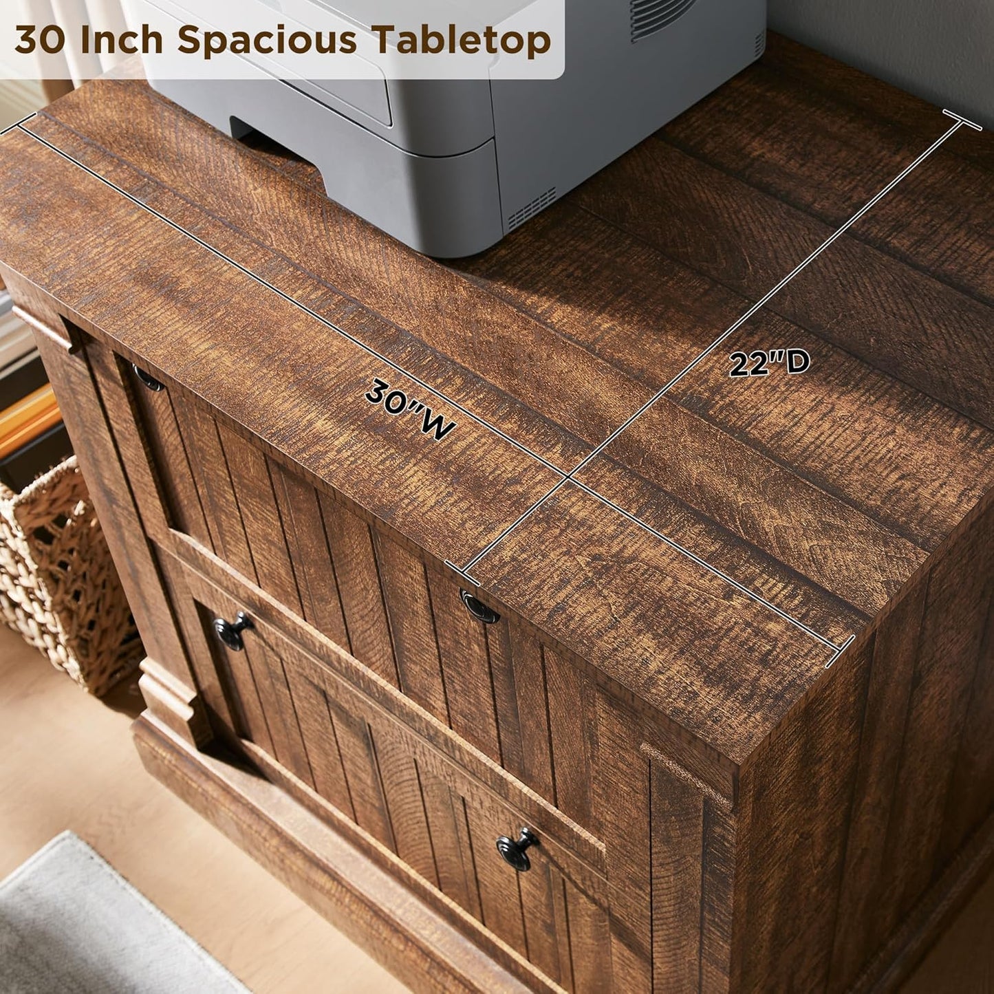 OKD Farmhouse File Cabinet with 2 Drawers, 30" Lateral Filing Cabinet with Hanging File Folders, Interlocking Drawers, Wood Rustic Storage Cabinet for Home Office,Brown